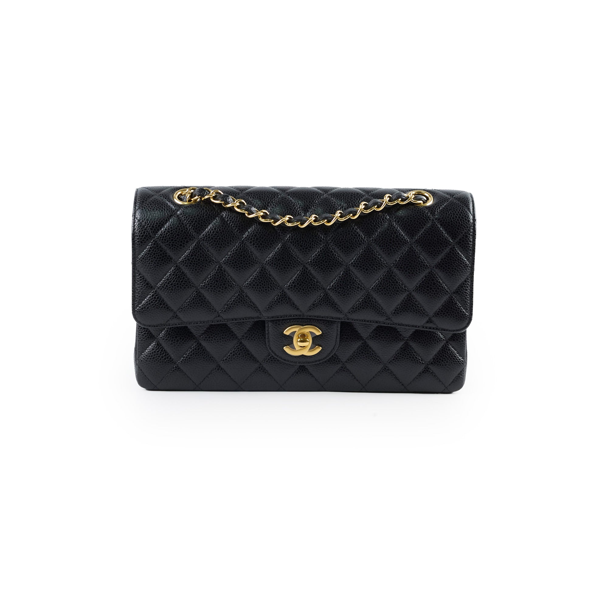 Chanel Medium Classic Flap Bag Black Caviar Leather Gold Hardware 25 Series - Luxury Designer Handbag for Women, Perfect for Parties, Work & Everyday Use