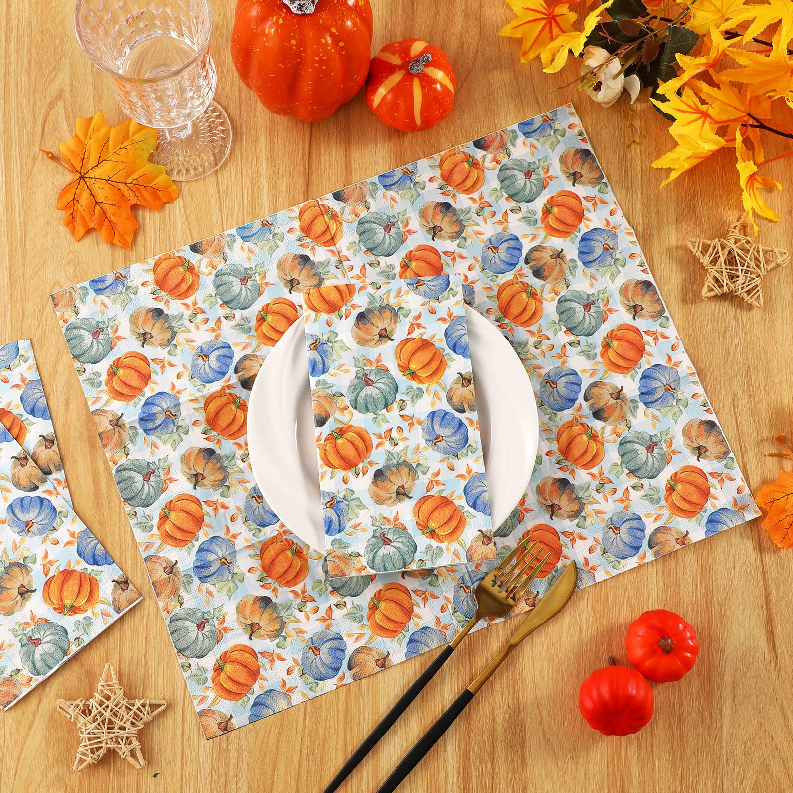 100PCS Fall Pumpkin Napkins - 3-Ply Disposable Thanksgiving Napkins & Guest Towels | Decorative Paper Napkins for Bathroom, Kitchen, Home Decor | Perfect for Autumn Parties, Thanksgiving Dinner & Seasonal Home Decoration