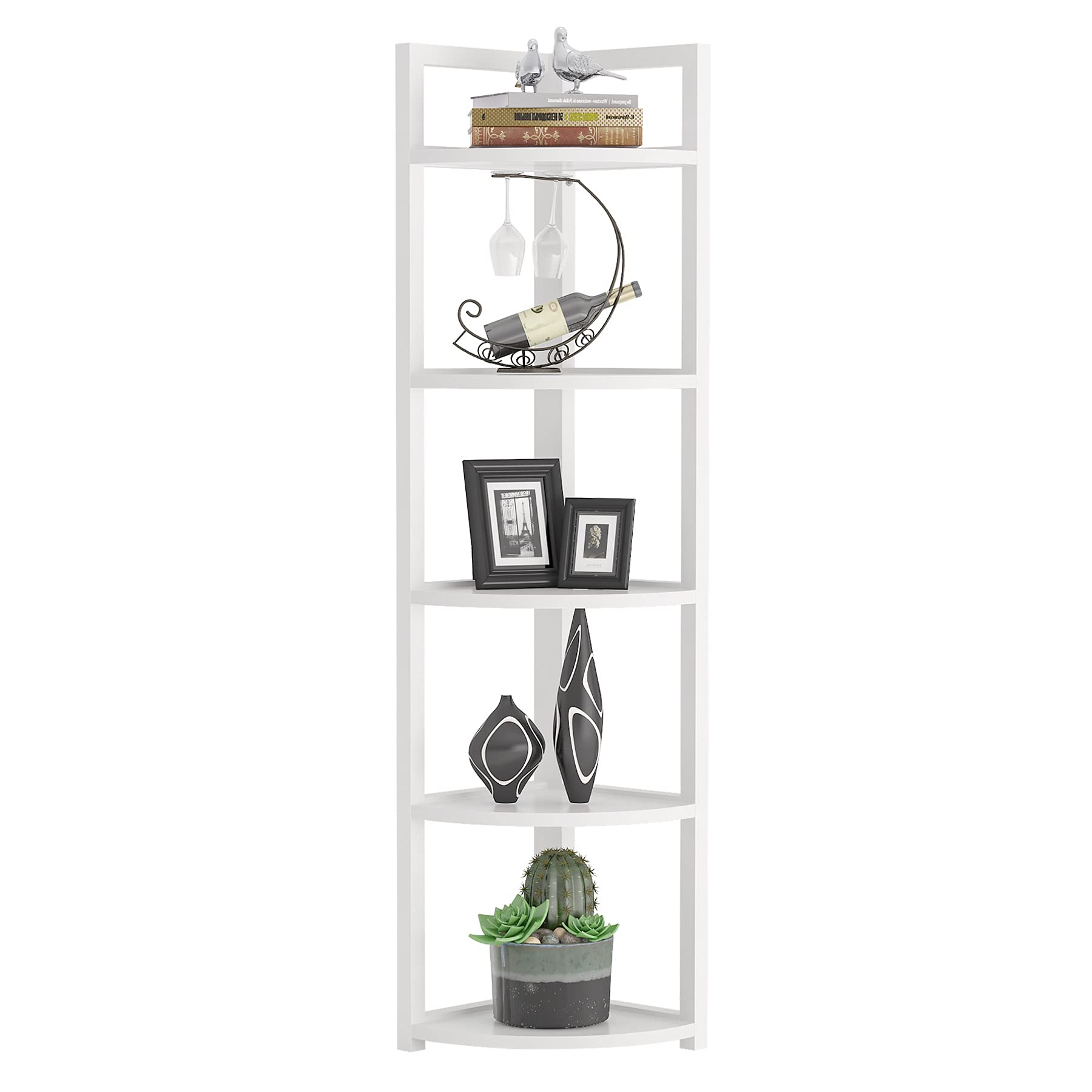 Tribesigns 5-Tier Corner Shelf - Modern Space-Saving Bookcase, Storage Rack & Plant Stand for Living Room, Home Office, Kitchen | White Wooden Shelving Unit for Small Spaces & Apartment Decor