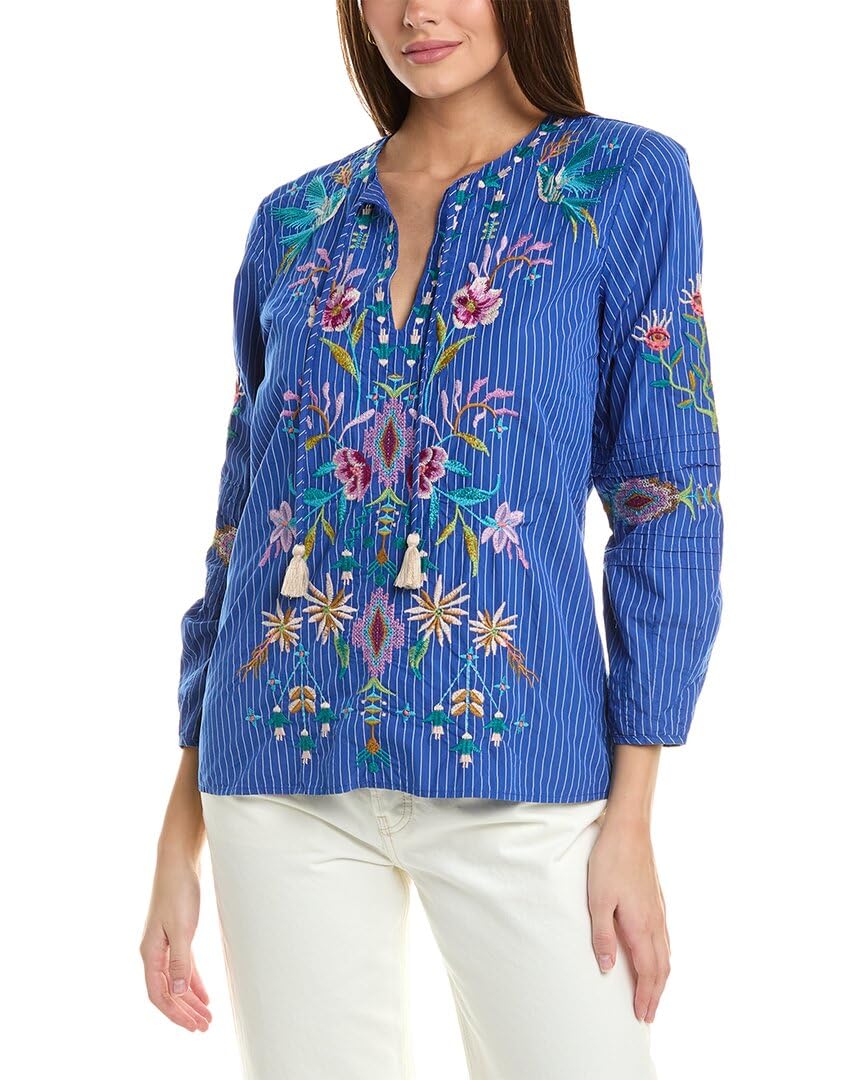 Johnny Was Gabriella Pintuck Blouse - Women's Boho Chic Embroidered Top for Casual & Dressy Occasions