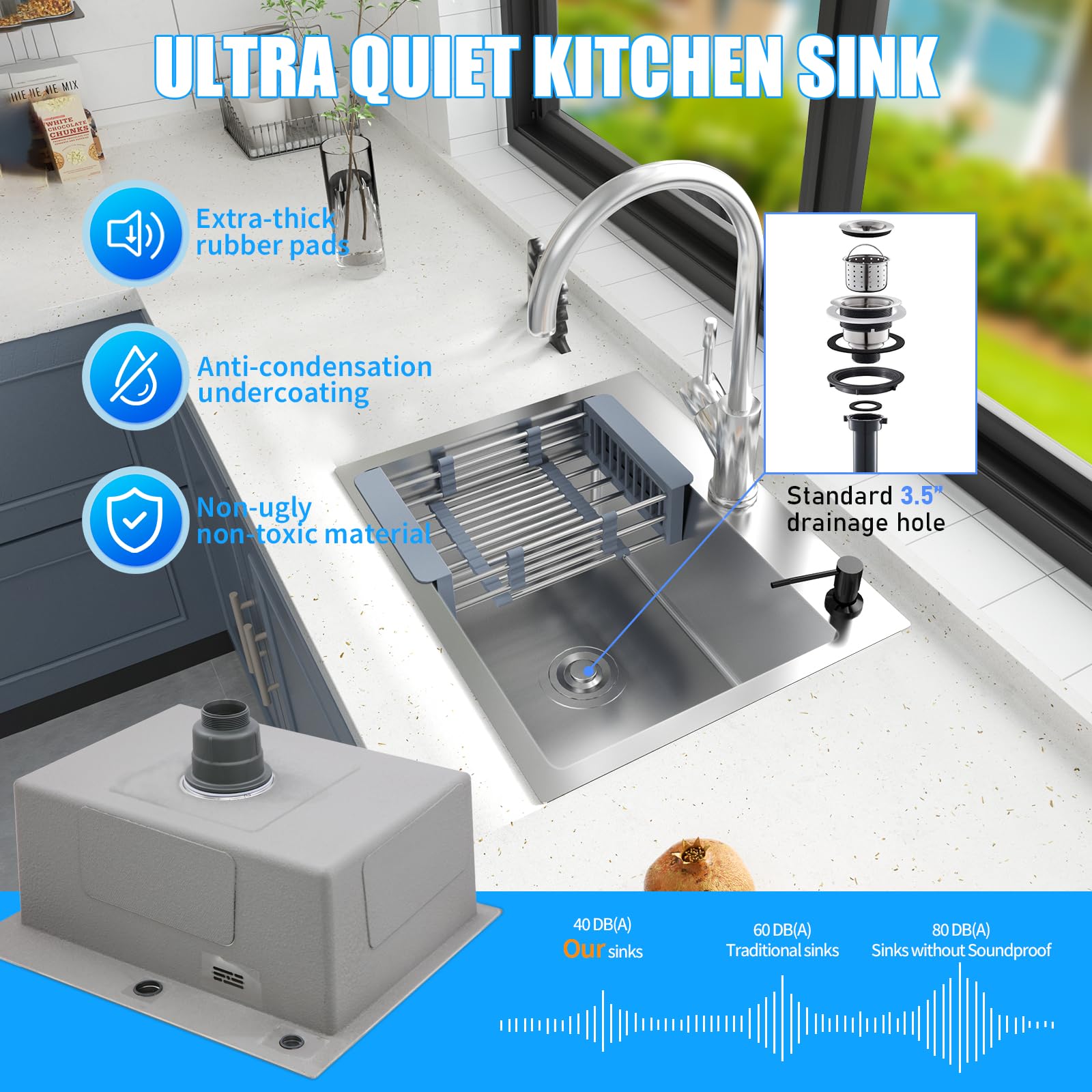 **20 Inch 304 Stainless Steel Drop-in Kitchen Sink – Single Bowl Deep Basin with Ledge & Accessories – Perfect for Workstations, RV, Prep Kitchens & Bars**    *(Ideal for Food Prep, Dishwashing & Multi-Purpose Kitchen Tasks)*