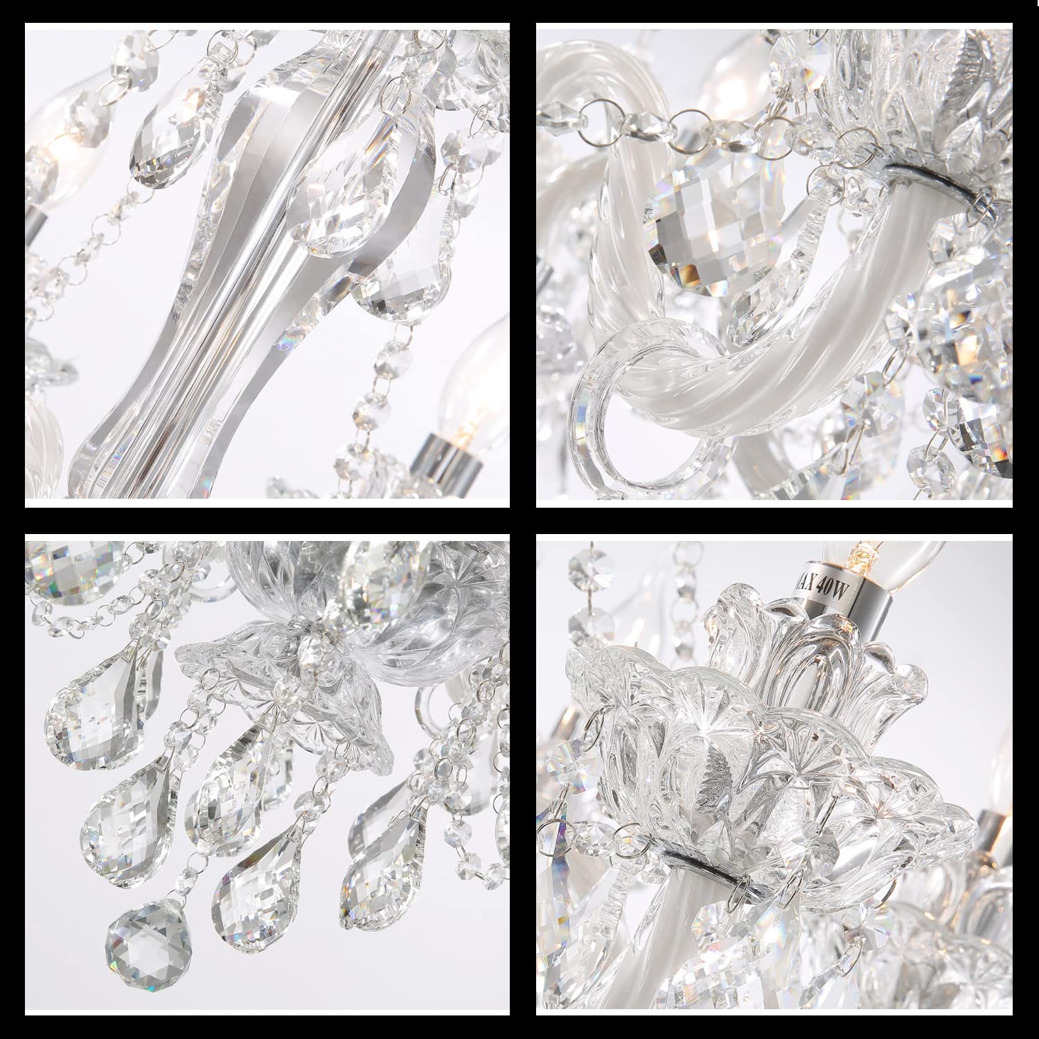 Luxury 6-Light Crystal Chandelier with Clear K9 Crystals - E12 Bulb Ceiling Light Fixture for Dining Room, Living Room & Bedroom Decor | Elegant Home Lighting for Weddings, Parties & Interior Design