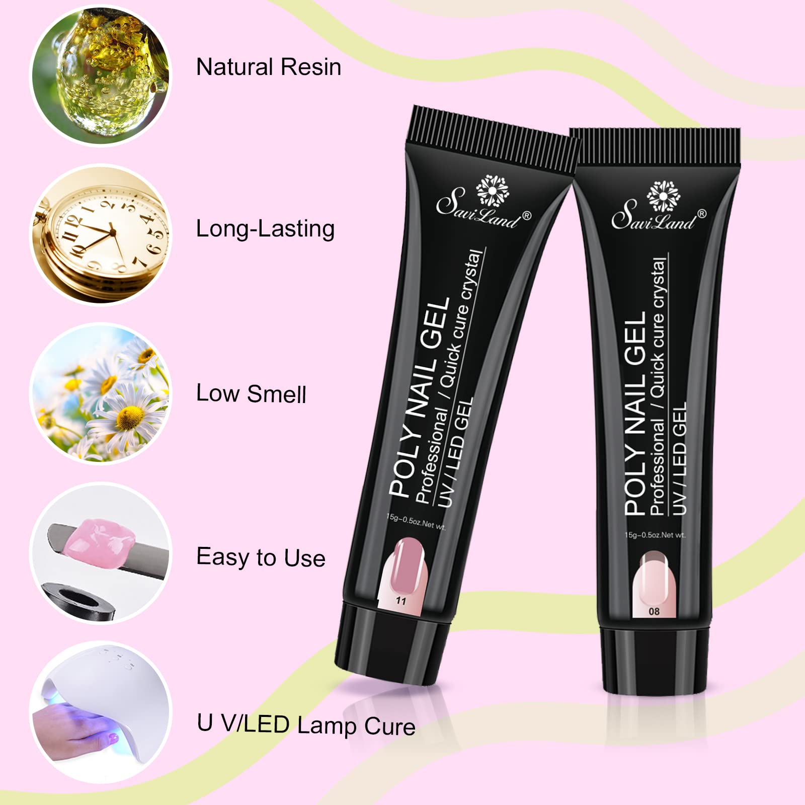Saviland Nudes Poly Gel Nail Kit - 7 Colors Glitter Builder Gel for Natural Nail Extensions | Professional & Starter Manicure Set for Salon & Home Use | DIY Nail Enhancement for French Tips, Acrylics & Gel Polish Designs