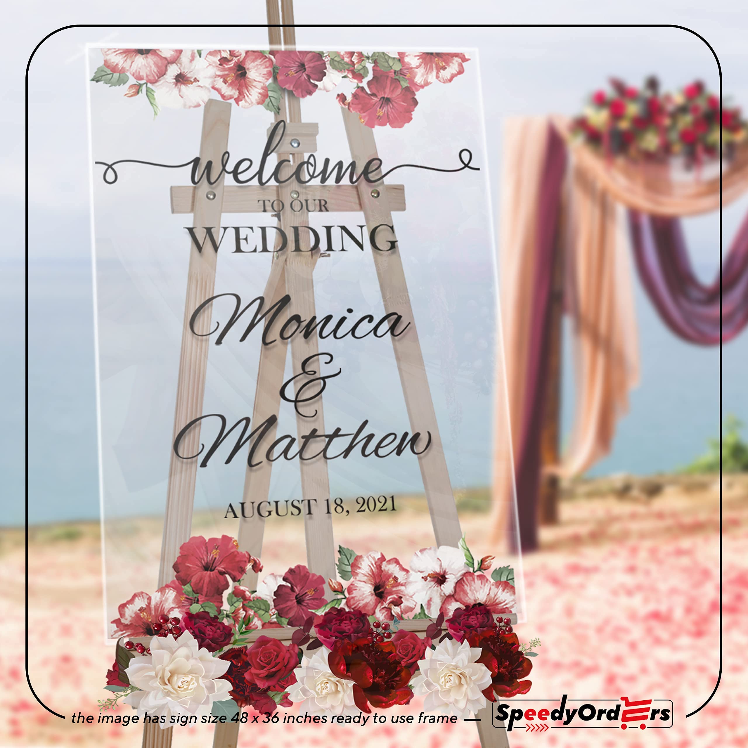 Custom Floral Welcome Wedding Sign - Personalized 'To Our Wedding' Reception Banner - 10