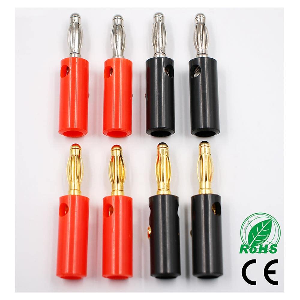 10pcs Gold Plated Banana Plugs 4mm Speaker Connectors - Red & Black Audio Screw Terminals for Home Theater, Car Audio, and DIY Speaker Projects