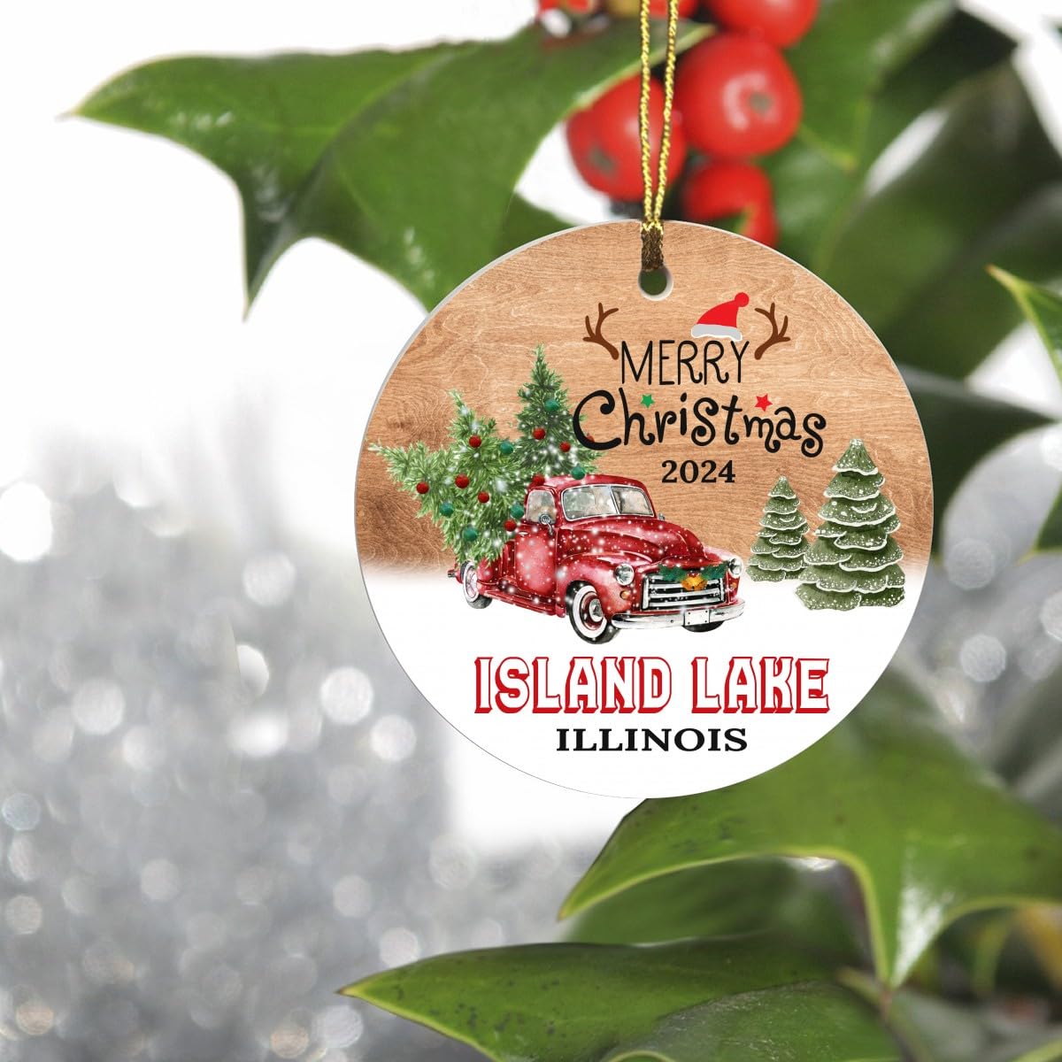 2024 Christmas Tree Ornaments - Custom Island Lake Illinois Hometown Keepsake - 3