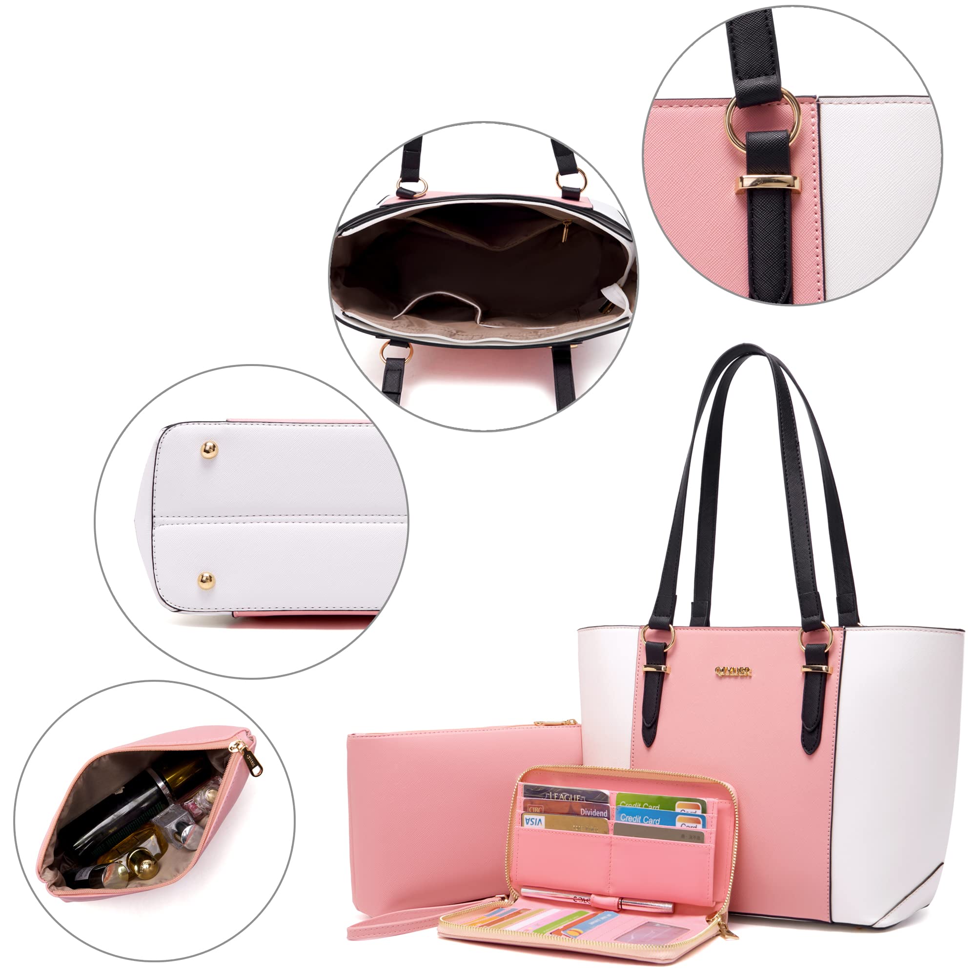 Qiyuer Women's Leather Handbag Set - Shoulder Bag, Tote & Matching Wallet (3pcs) - Stylish Work Purse for Office, Travel & Everyday Use