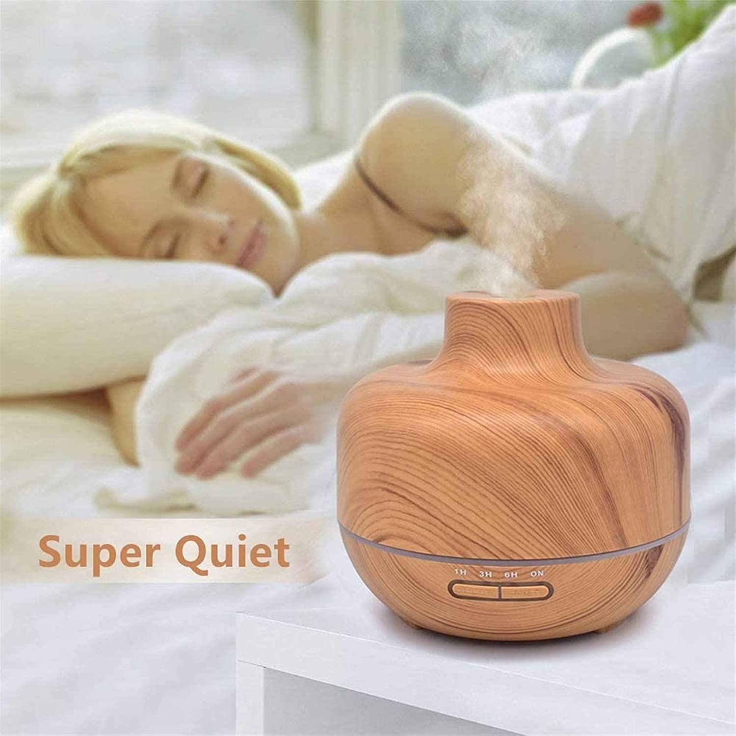 400ml Wood Grain Ultrasonic Essential Oil Diffuser & Cool Mist Humidifier for Large Rooms - Auto Shut-Off, LED Lights, Waterless Protection - Perfect for Home, Office, Yoga & Spa Relaxation (17 x 15.5cm)