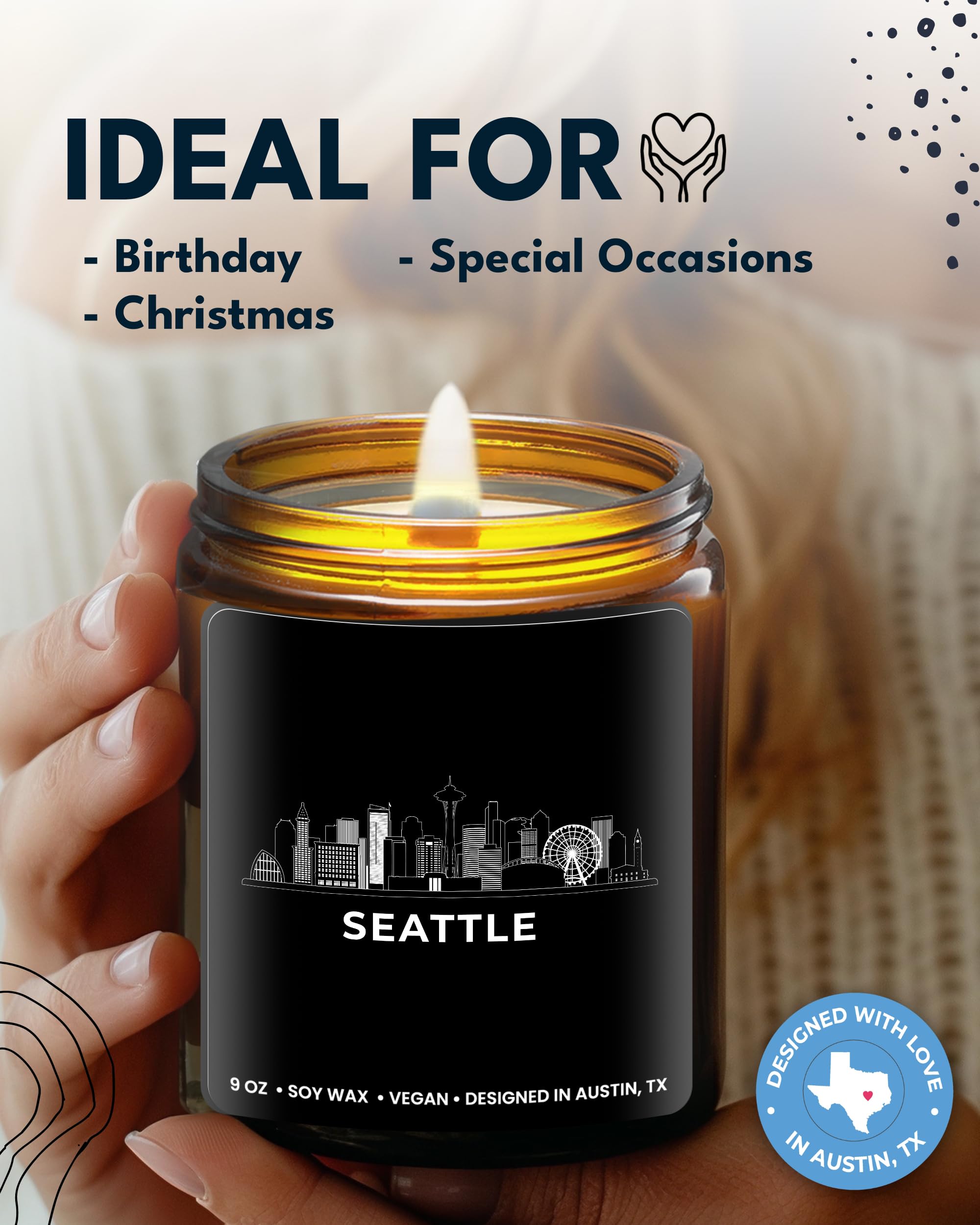 Seattle Scented Candle - Best Seattle Souvenirs & Unique Gifts for Women & Men | Seattle-Themed Home Decor, Birthday, Christmas & Housewarming Presents | Perfect for Relaxation & Pacific Northwest Inspired Spaces