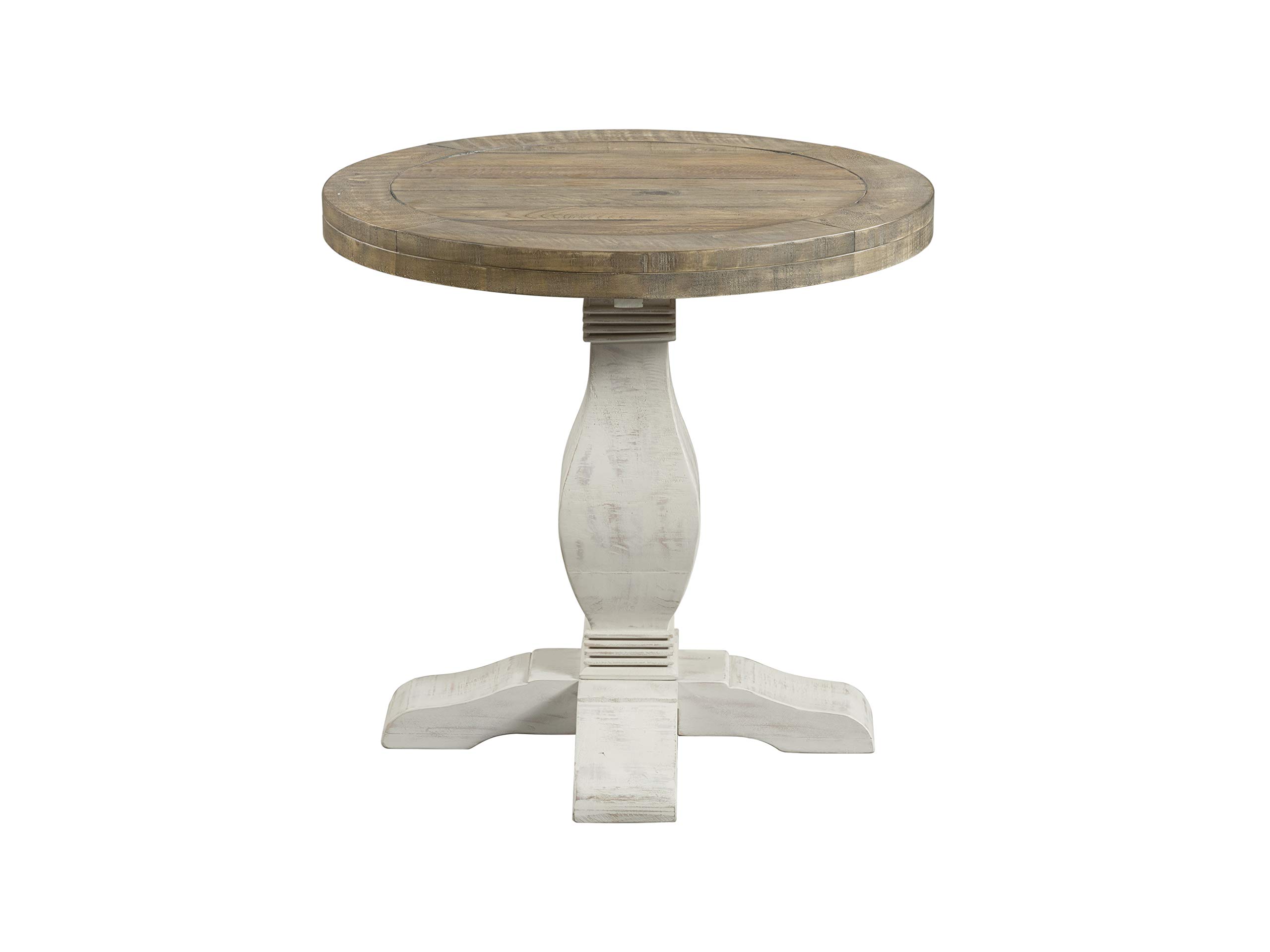 Rustic Reclaimed Wood Round End Table - Solid Farmhouse Nightstand for Living Room & Bedroom, 26