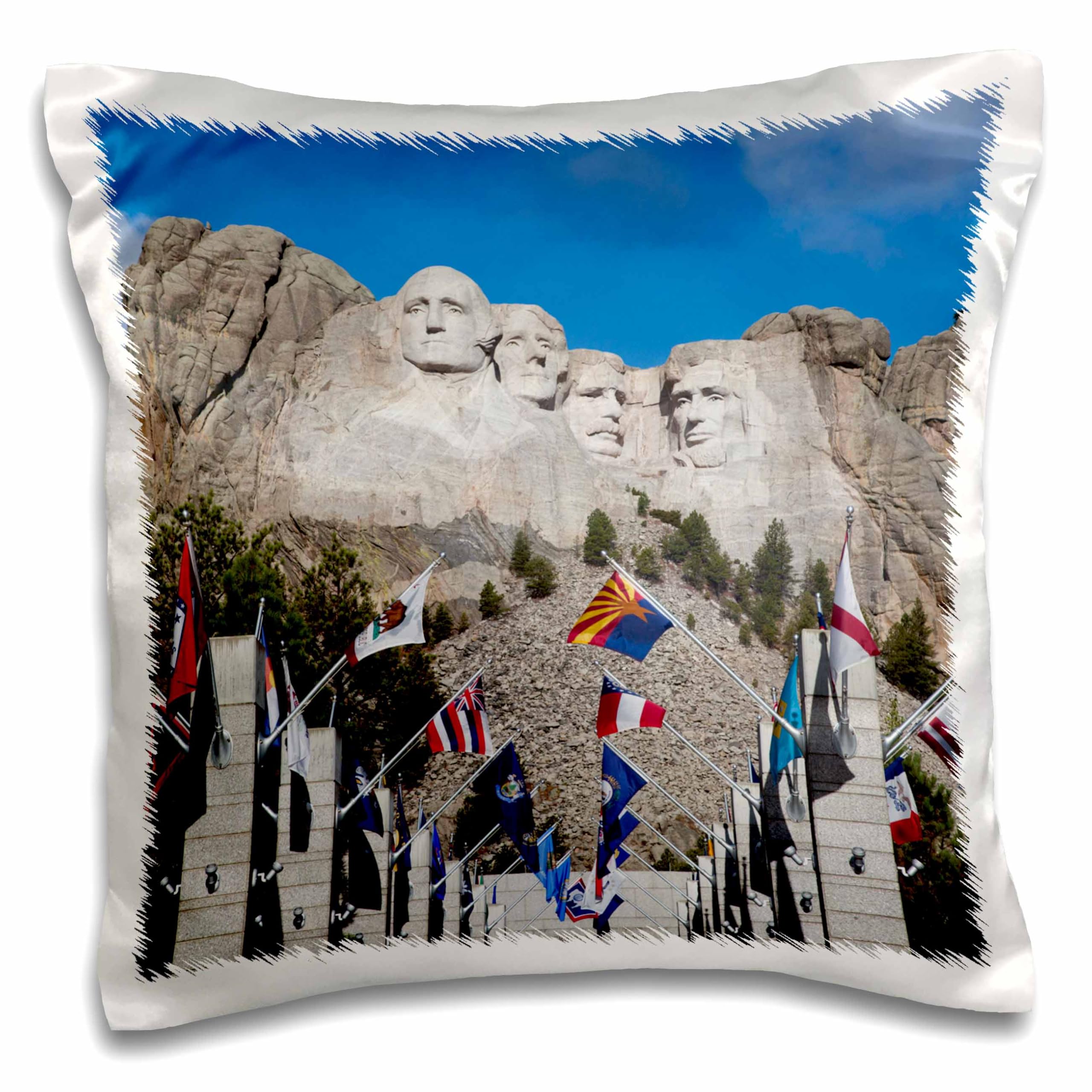 3D Rose USA South Dakota Black Hills Mount Rushmore National Memorial Pillow Case 16x16 Inch - Decorative Throw Pillow Cover for Home, Couch, Sofa, Bedroom & Office Decor