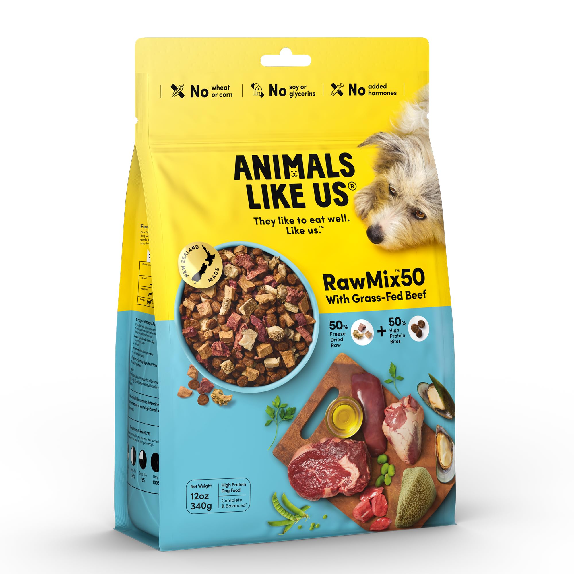 Premium Freeze-Dried Raw Grass-Fed Beef Dog Food - High Protein, Grain-Free, Non-GMO with Kibble - 12 oz for Small & Large Dogs - Perfect for Training Treats & Meal Toppers