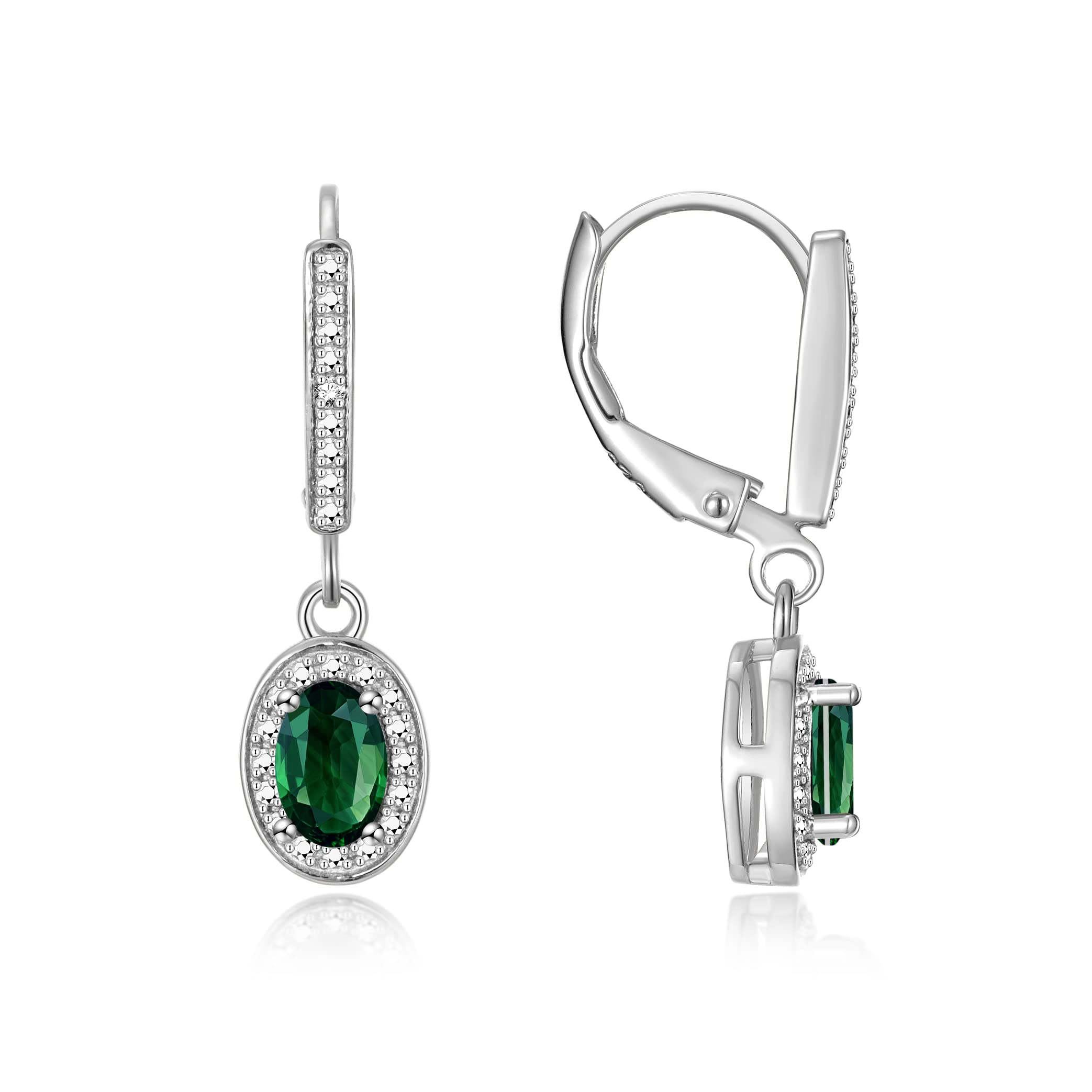 Rylos Sterling Silver Halo Jewelry Set for Women - Green Sapphire Birthstone Ring, Earrings & Necklace with 6X4MM Gemstones & Diamonds | September Birthstone Gift, Friendship Jewelry | Perfect for Birthdays, Anniversaries & Special Occasions
