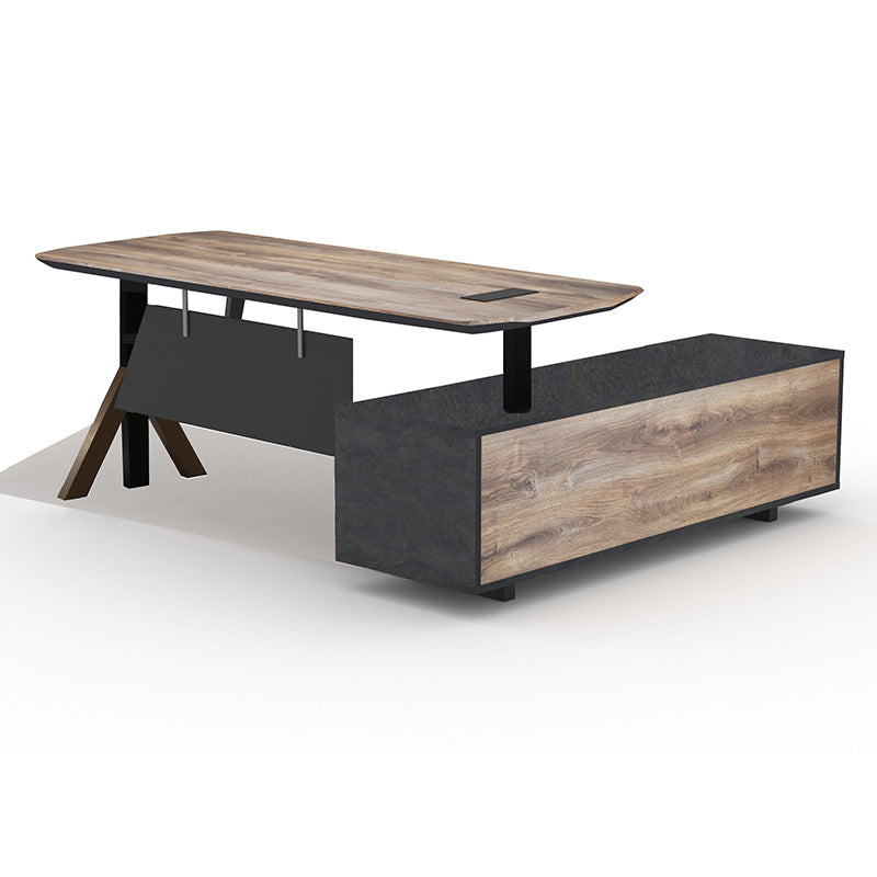EASTON Electric Height Adjustable Standing Desk with Left Return - 2.2m Warm Oak & Black - Perfect for Home Office & Workspace Ergonomics