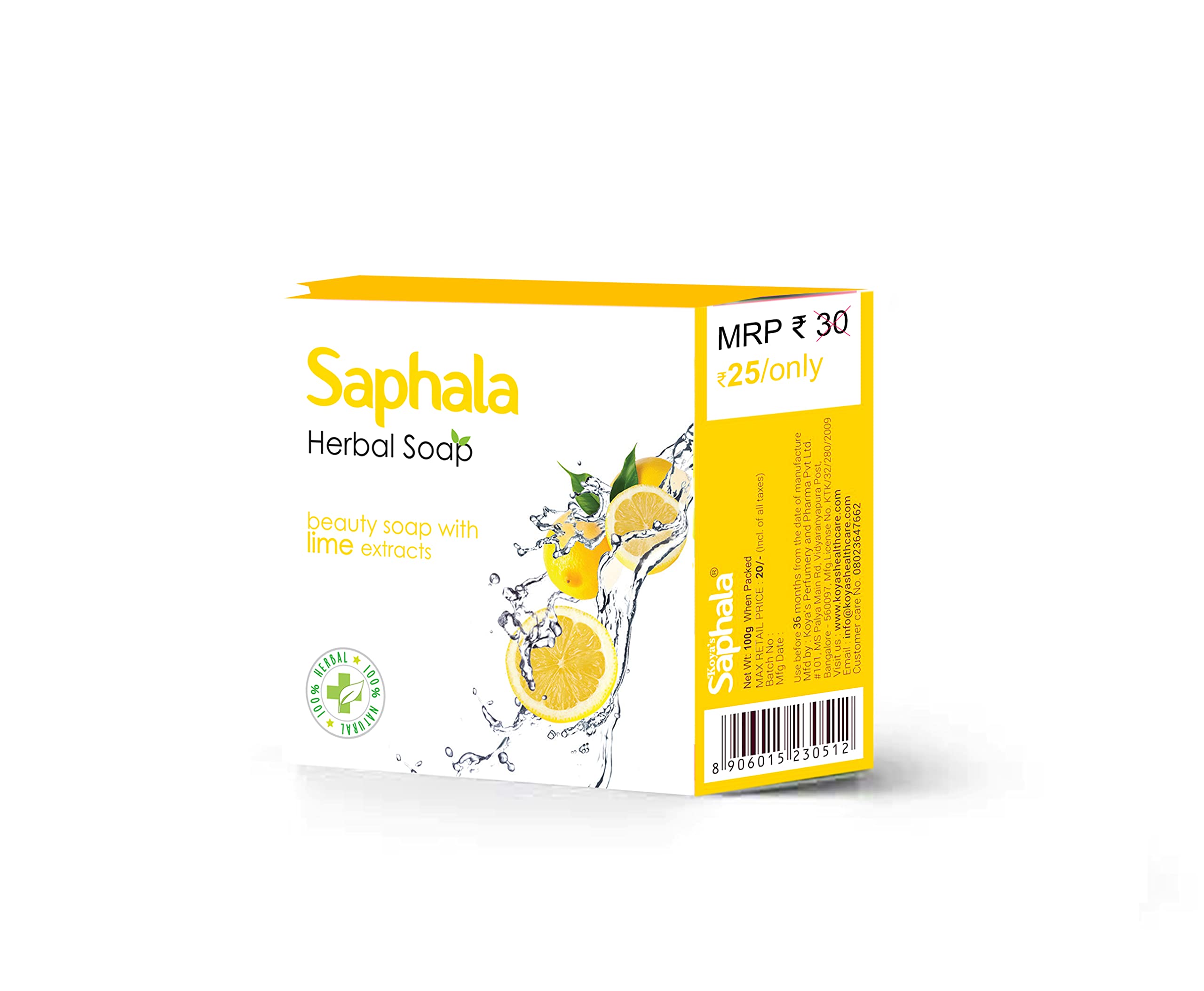 Koyas Saphala Herbal Lemon Soap - 100g Each, Pack of 12 Bars | Natural Ayurvedic Face & Body Cleanser for Glowing Skin | Perfect for Daily Use, Gifts & Travel