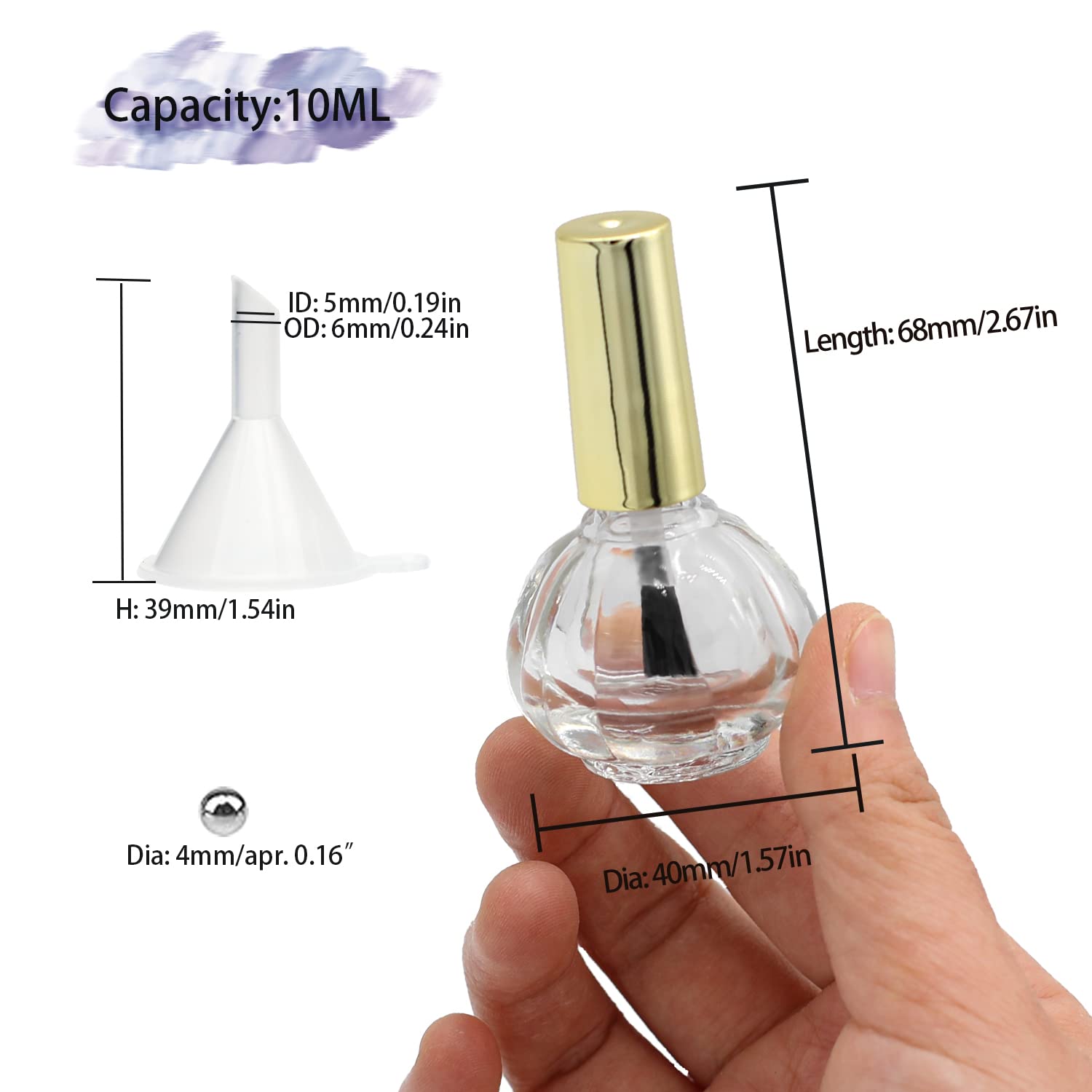 6PCS 10ML Empty Nail Polish Bottles with Brush - Refillable DIY Glass Nail Polish Containers with Funnel & Mixing Balls (Golden Cap) - Perfect for Nail Art, Salon Use & DIY Manicure at Home