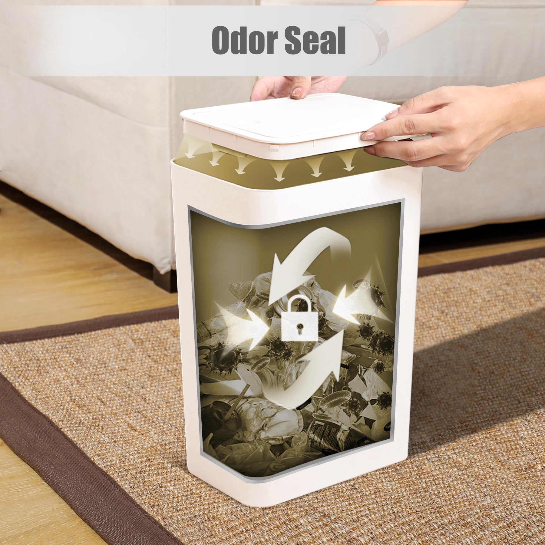 TIPGO 10L/2.6 Gallon Slim Bathroom Trash Can with Pop-Up Lid - Small Garbage Bin for Kitchen, Bedroom, Office & Living Room - Odor Control Waste Basket (White) | Perfect for Tight Spaces & Modern Home Decor