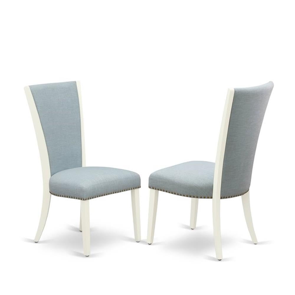 East West Furniture X096VE215-5 5-Piece Dining Room Set - 36x60 Inch Rectangle Kitchen Table with X-Legs & 4 Baby Blue Linen Fabric Chairs - Perfect for Small Spaces, Breakfast Nooks & Cozy Family Meals