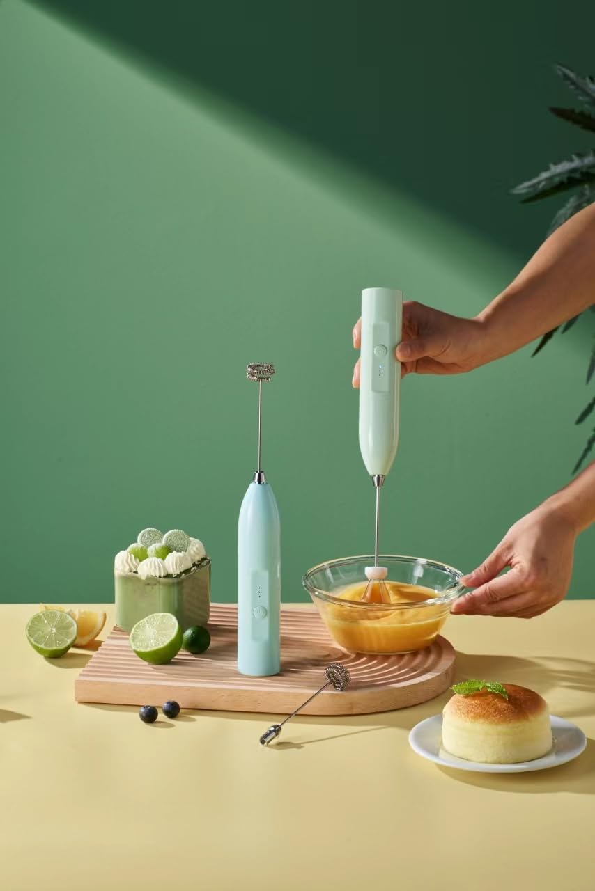 Electric Handheld Milk Frother - 3-Speed Adjustable Whisk with Stainless Steel Head, Battery Operated (4 AA Batteries Not Included) - Perfect for Making Latte, Cappuccino, Matcha & Egg Foam at Home or Café (White)