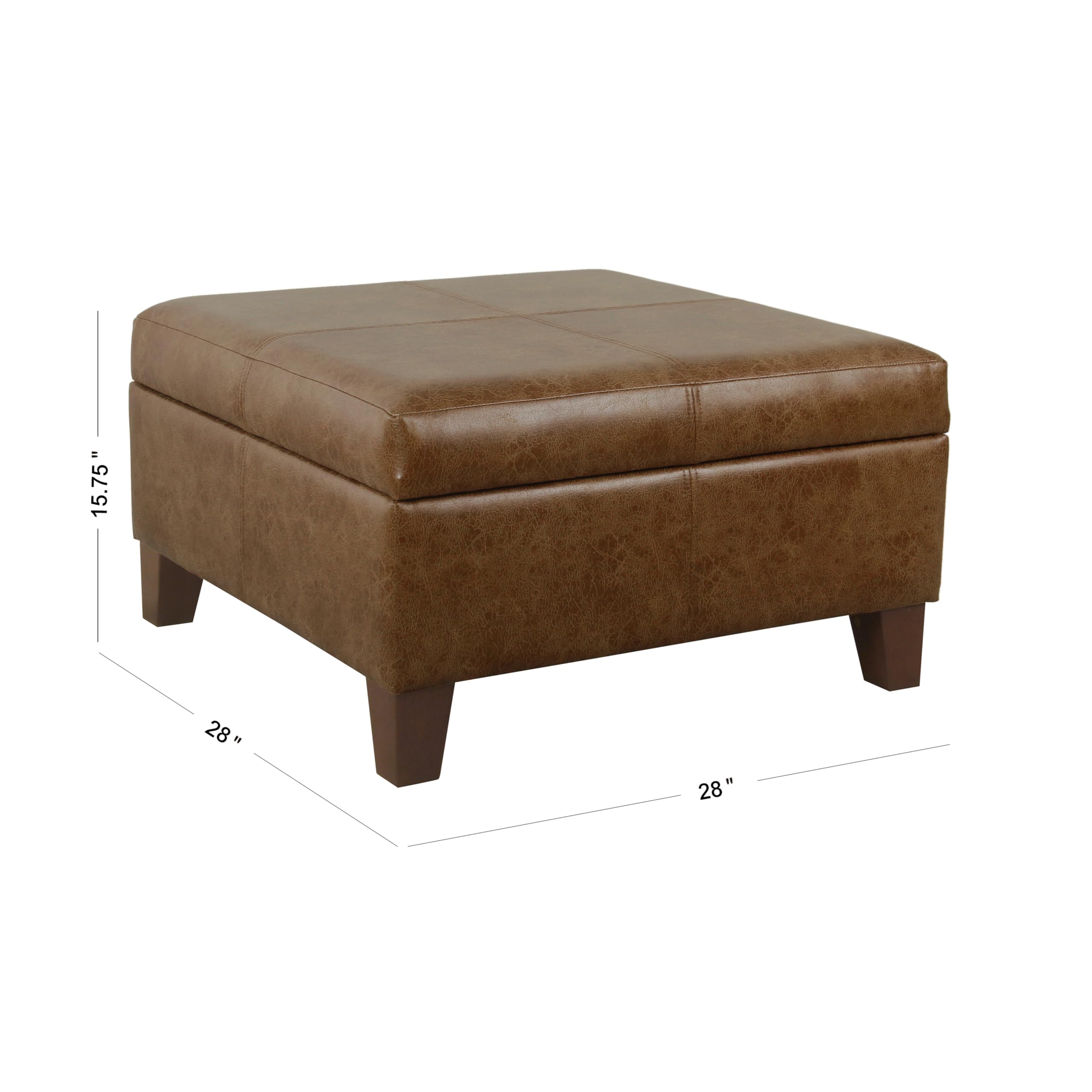 Luxury Large Faux Leather Square Storage Ottoman with Removable Tray - Brown Home Decor for Living Room & Bedroom | Multi-Functional Footrest, Coffee Table & Seating Solution | Homepop K2380-YDQY-2