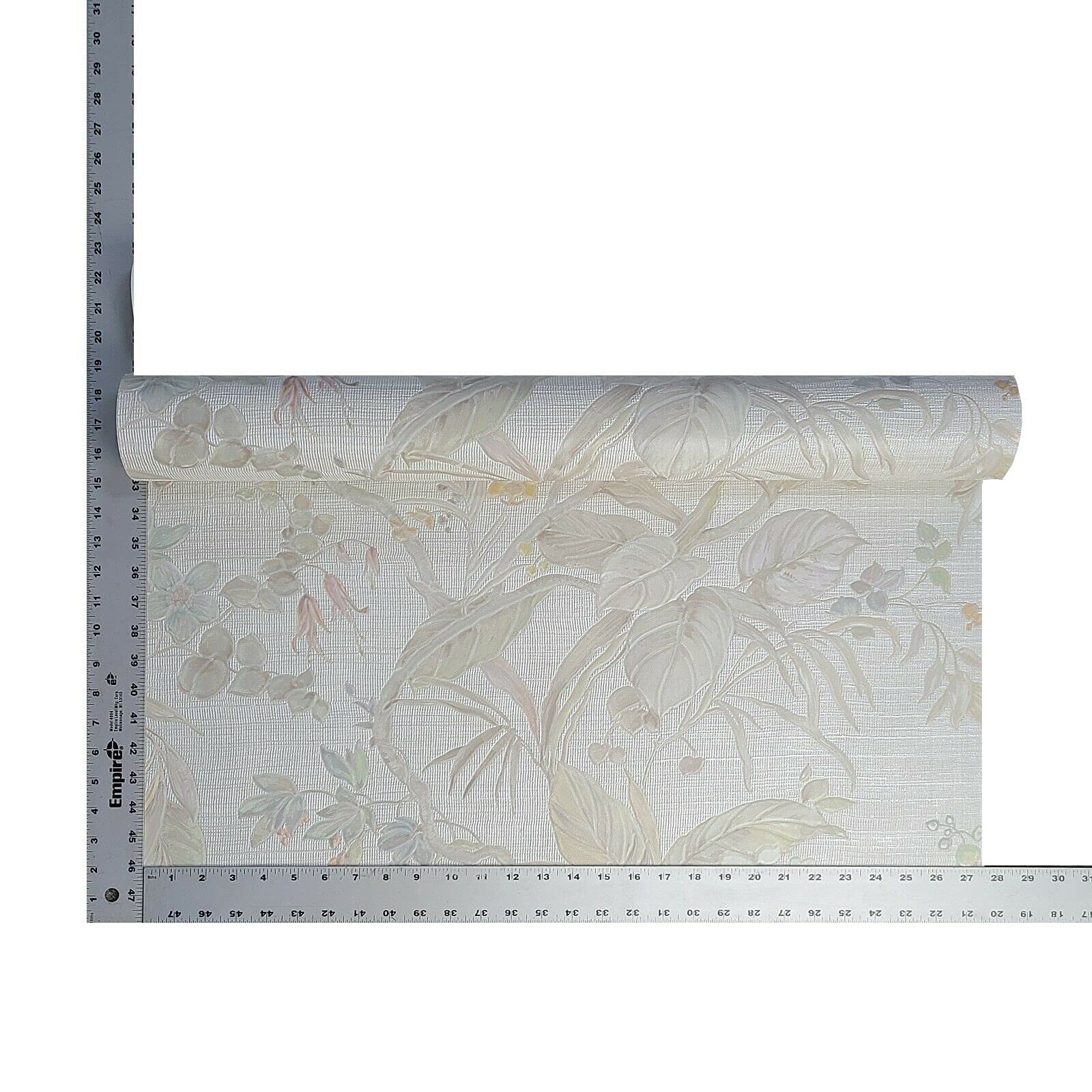 Luxury Modern Floral 3D Textured Wallpaper - Neutral Beige Tan Cream Green Faux Fabric Vinyl Covering Roll (2.3x33 ft, 76 sq.ft) - Perfect for Living Room, Bedroom & Home Office Decoration
