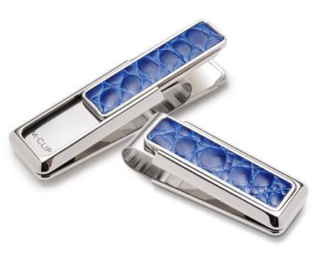 Premium Rhodium Money Clip with Dark Blue Alligator Leather - Perfect for Gifts, Business Professionals & Everyday Wallet Organization