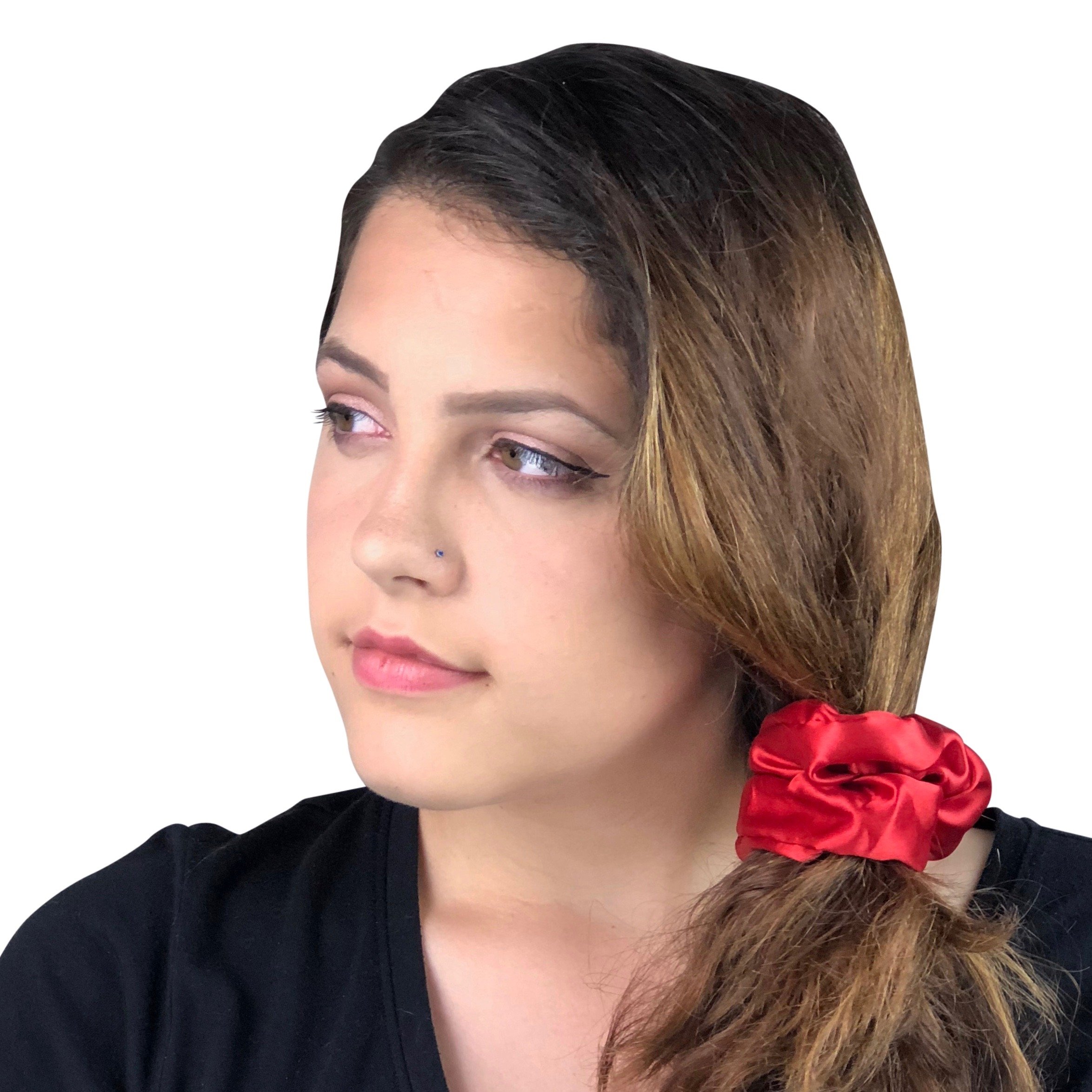 Lightweight Satin Scrunchies for Women - 5 Pack Hair Ties (Red) - Perfect for Workouts, Yoga, and Everyday Hair Styling