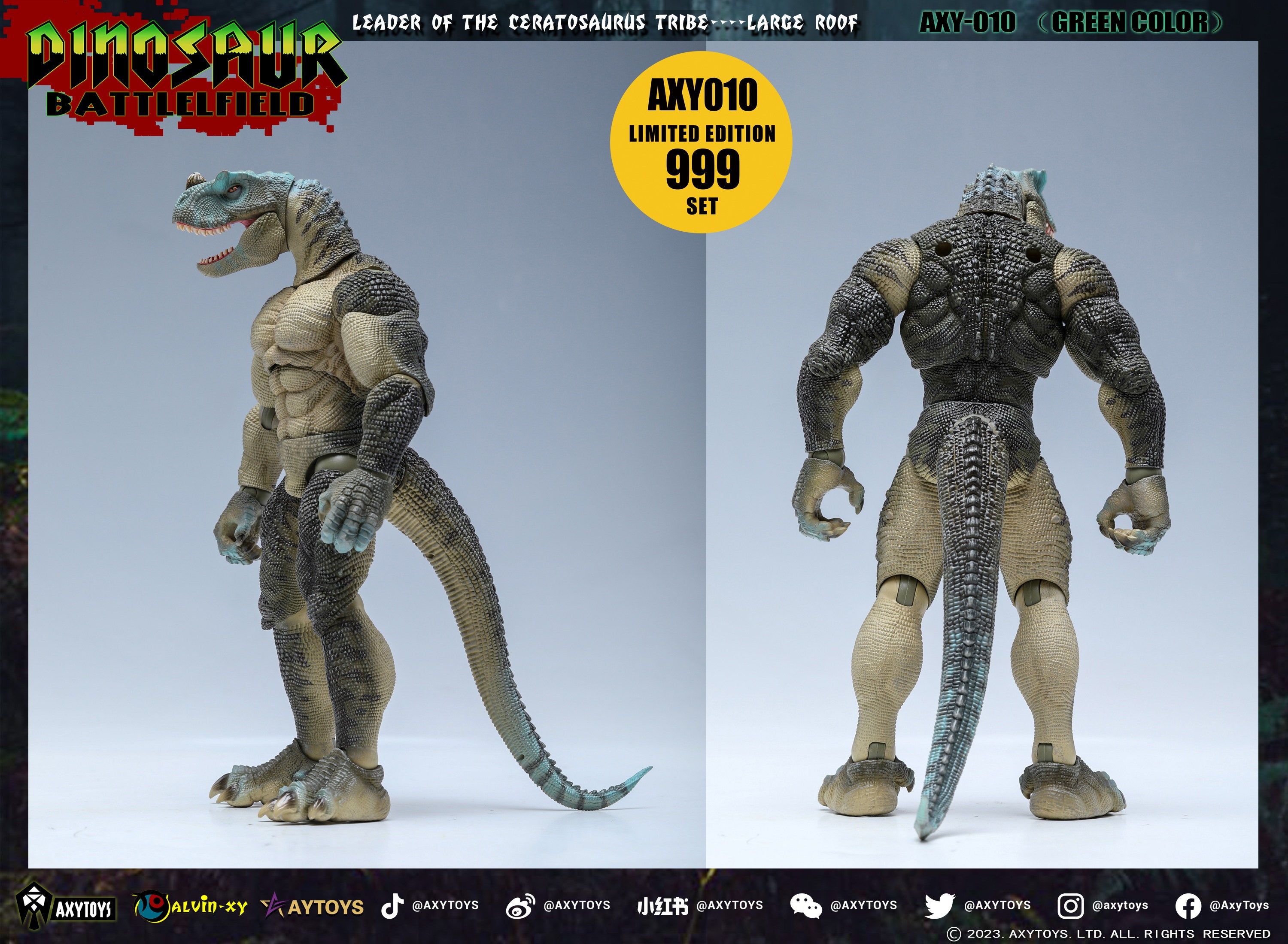 AxyToys 1/12 Scale 7.87-inch Ceratosaurus Dinosaur Action Figure - Deluxe Battlefield Tribe Set with Large Roof for Collectors & Diorama Displays | Perfect for Jurassic Scenes, Toy Photography & Model Dioramas