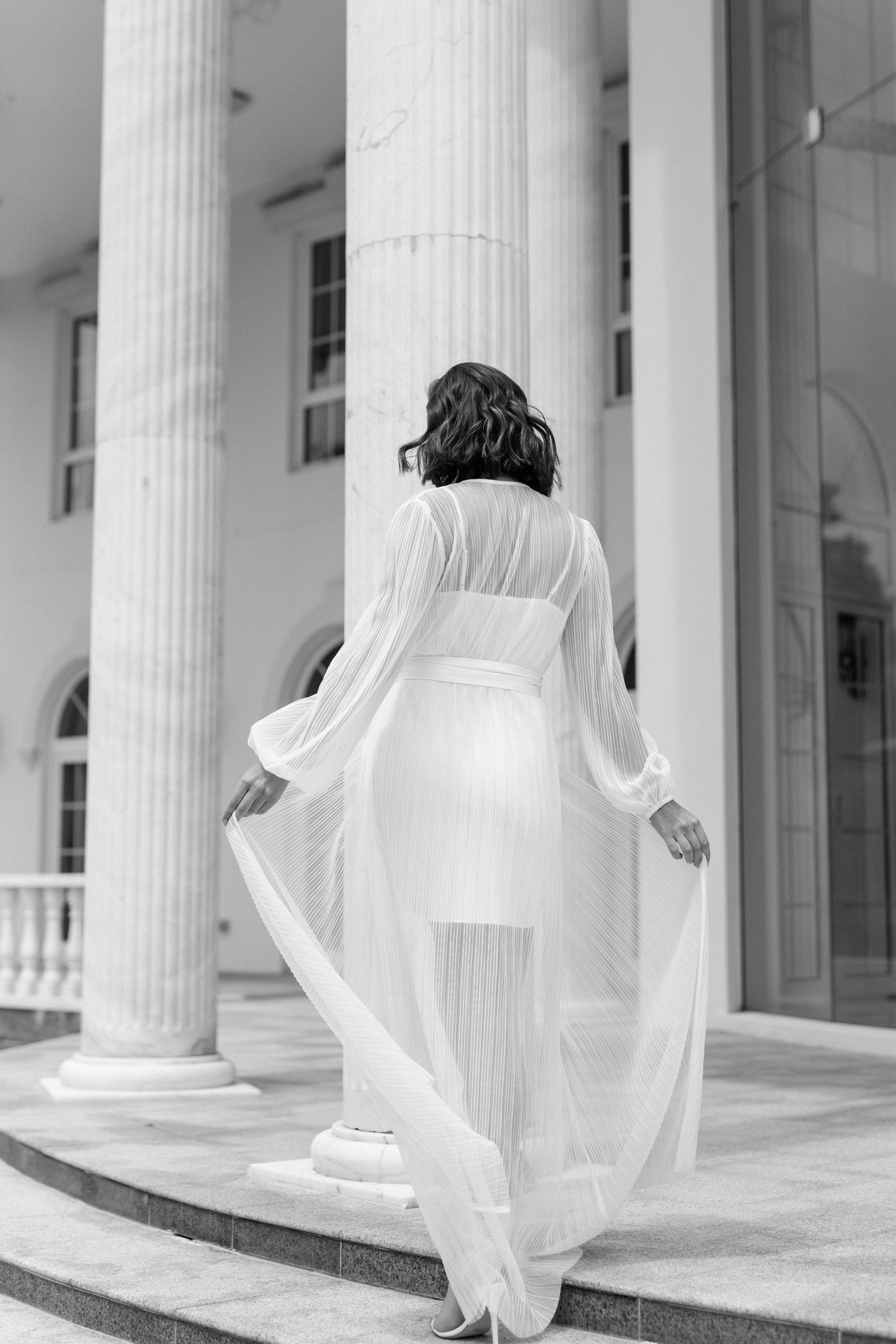 Georgia Pleated Maxi Bridal Robe with Slip - Elegant Wedding Gown for Bridal Shower, Getting Ready, and Pre-Wedding Photos