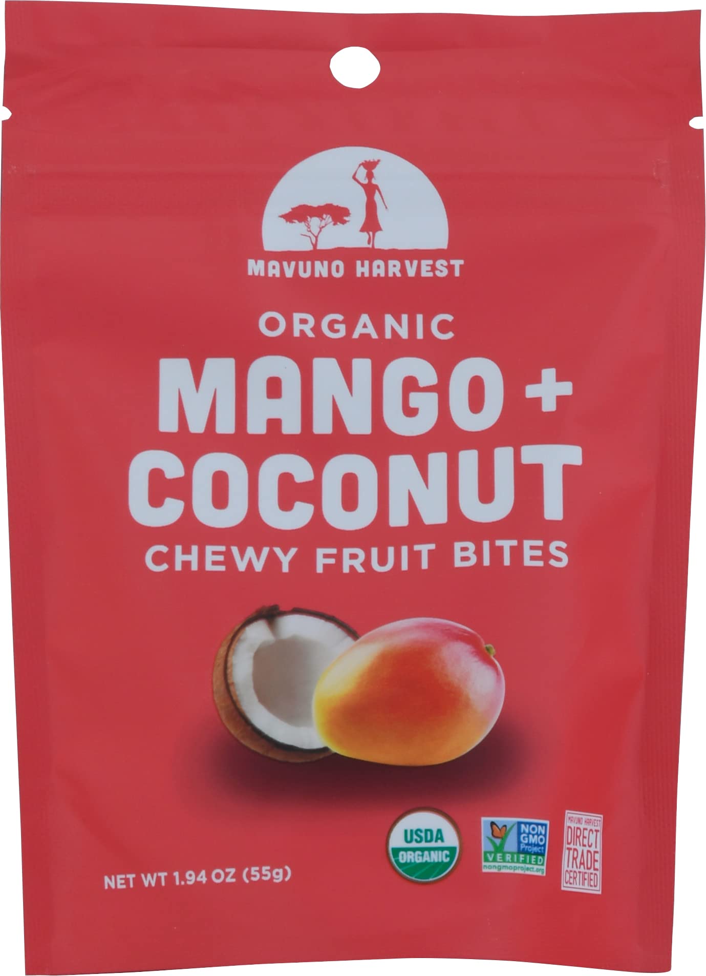 Organic Chewy Mango & Coconut Fruit Bites by MAVUNO HARVEST - 1.94oz | Vegan, Gluten-Free, Non-GMO Snacks | Perfect for Hiking, School Lunches & Healthy On-the-Go Treats
