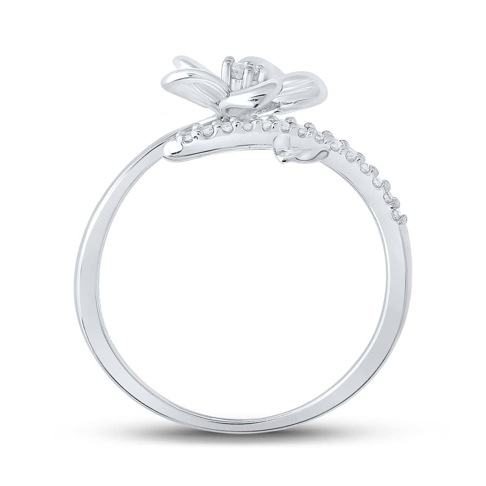 10K White Gold Women's Round Diamond Flower Band Ring - 1/12 Cttw, Elegant Floral Design for Engagement, Anniversary & Everyday Wear