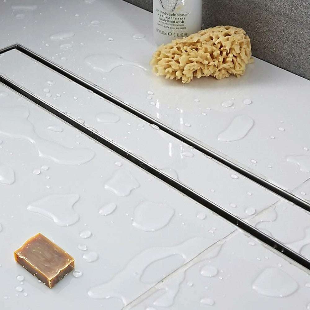 1000mm Stainless Steel Tile Insert Shower Drain Grate with Center Outlet - Bathroom Floor Waste Drain for Wet Room & Shower Enclosures