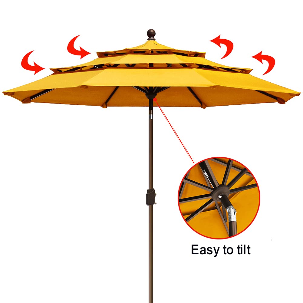 EliteShade 9FT 3-Tier Market Umbrella - 10-Year Fade-Resistant Outdoor Patio Umbrella with Ventilation, Sunflower Yellow - Perfect for Backyard, Poolside, Restaurant & Outdoor Dining Areas
