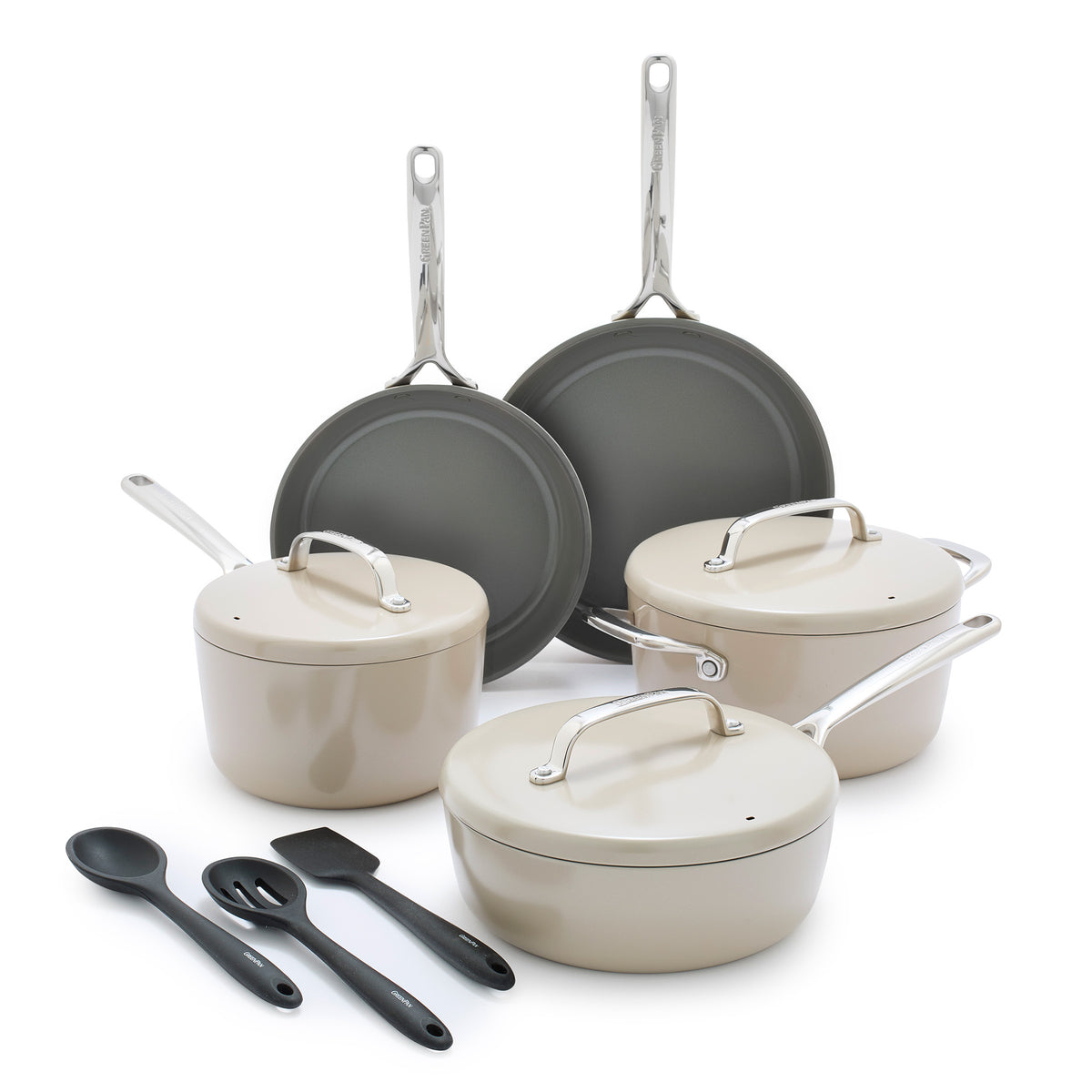 GP5 Colors Ceramic Nonstick 11-Piece Cookware Set with Mirror Handles | Taupe | Healthy Cooking for Family, Baking & Frying | Dishwasher Safe