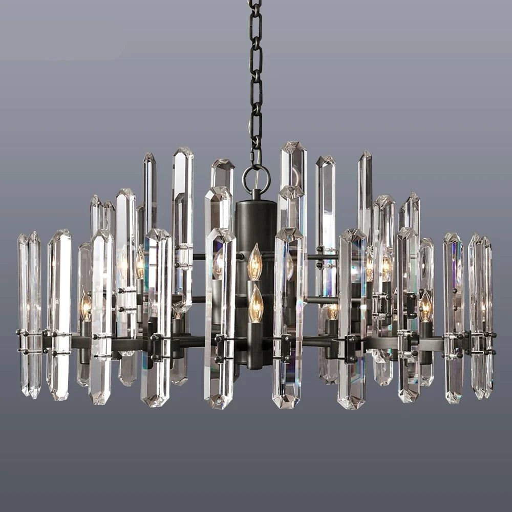 K9 Crystal Brass Metal Chrome Black Chandelier - Elegant Ceiling Light Fixture for Dining Room, Living Room & Bedroom | Modern Home Decor Lighting Solution