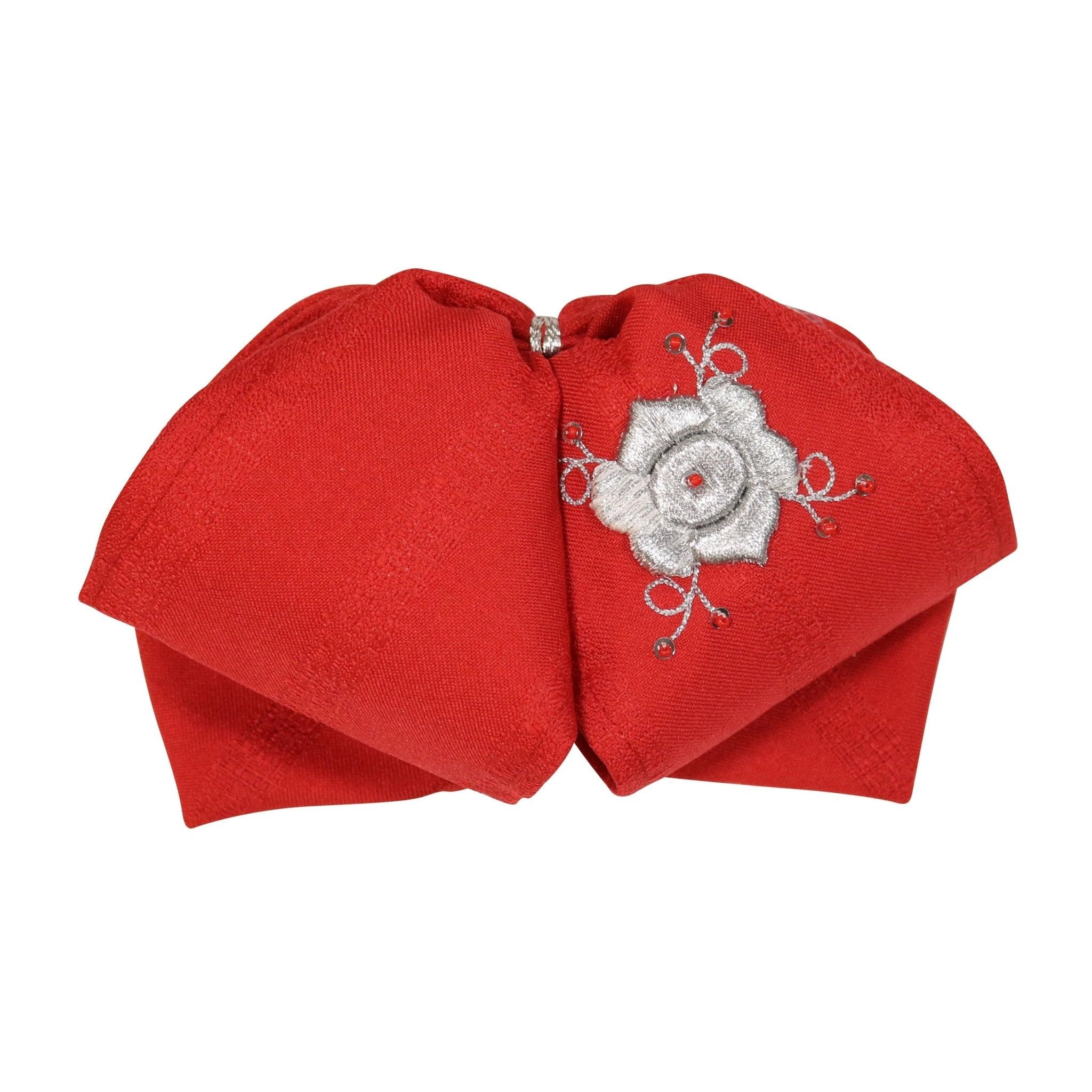 Red Charro Bow Tie with Silver Floral Design - Perfect for Mariachi Performances, Weddings, and Special Events