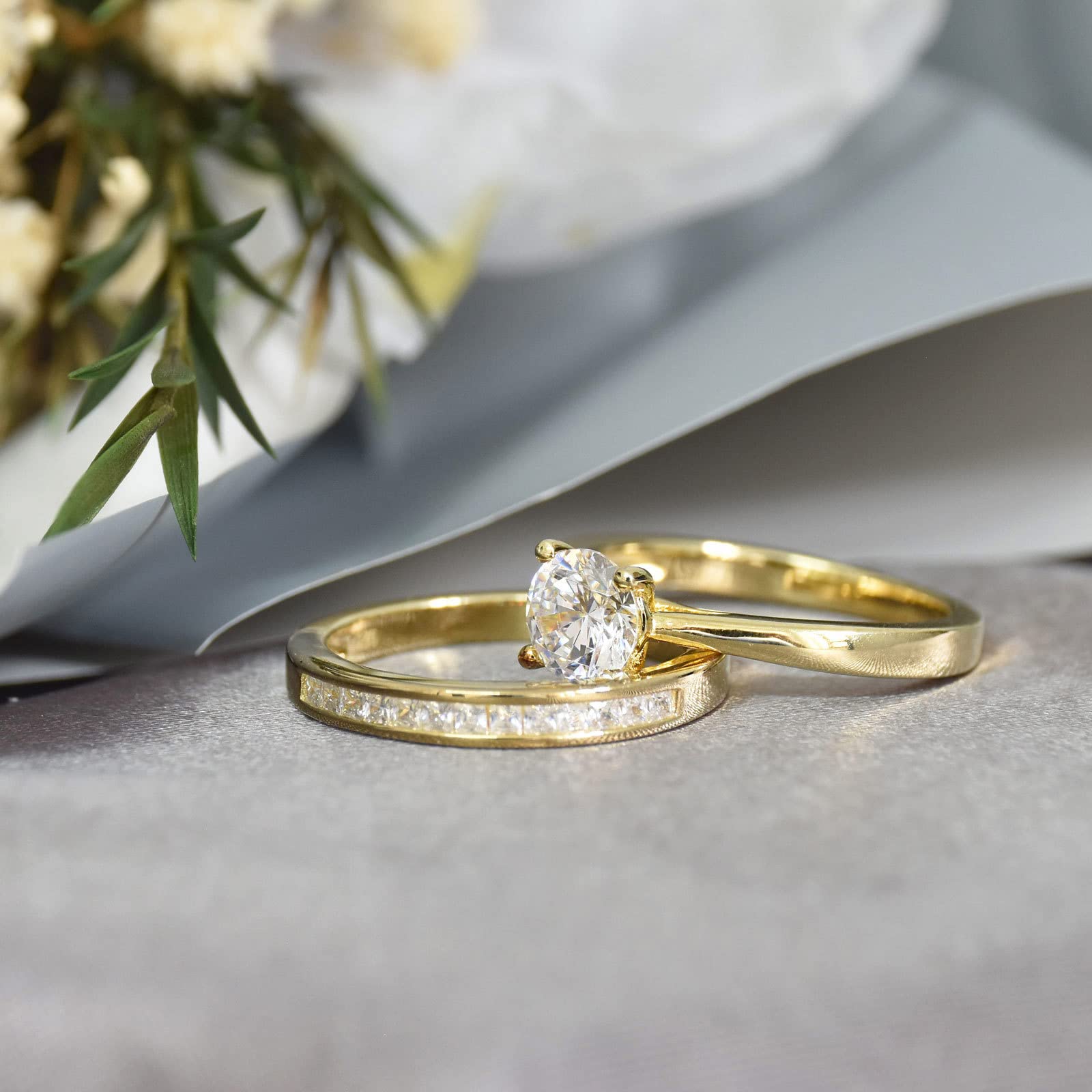 SHELOVES Sterling Silver Engagement Ring & Wedding Band Set with Round CZ Cubic Zirconia - Size 4-13 | Elegant Bridal Jewelry for Proposals, Anniversaries & Special Occasions