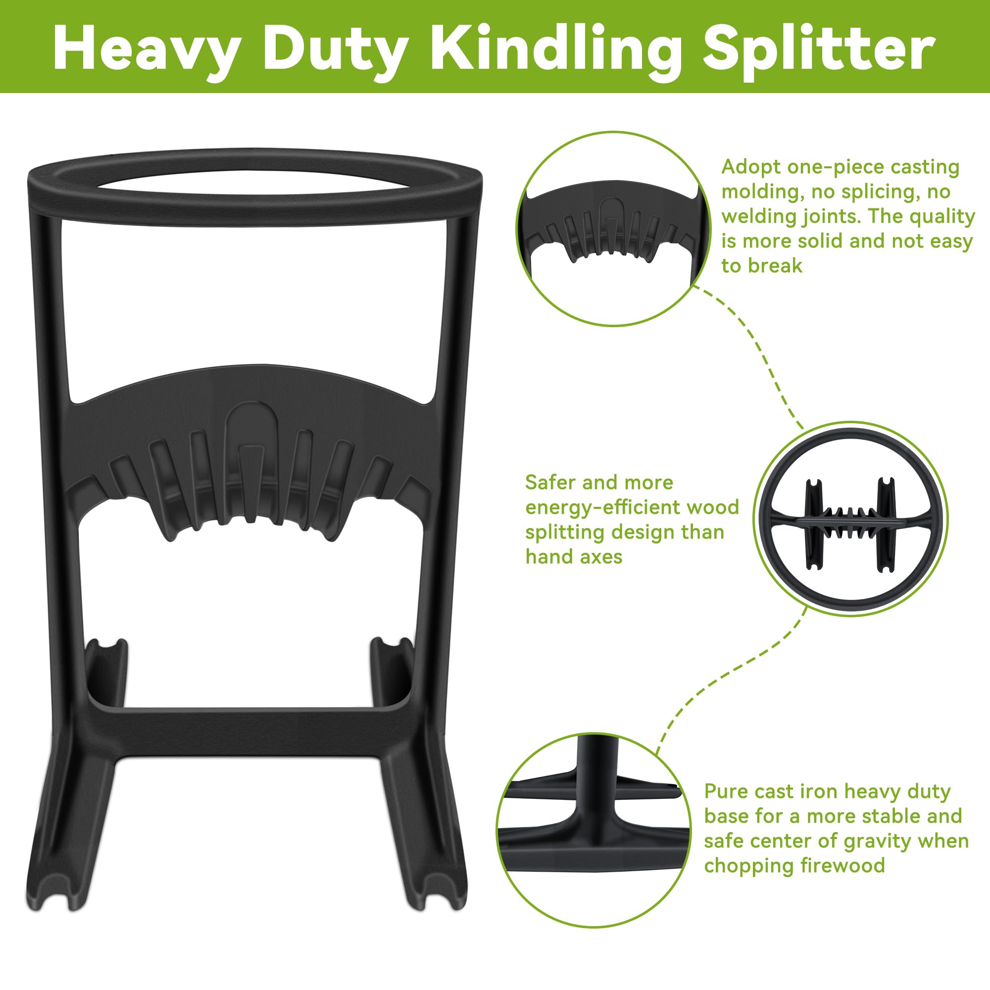 Heavy Duty Teflever XL 18lbs Cast Iron Kindling Splitter - Manual Firewood Log Splitter for Camping, Fireplace & Outdoor Wood Splitting