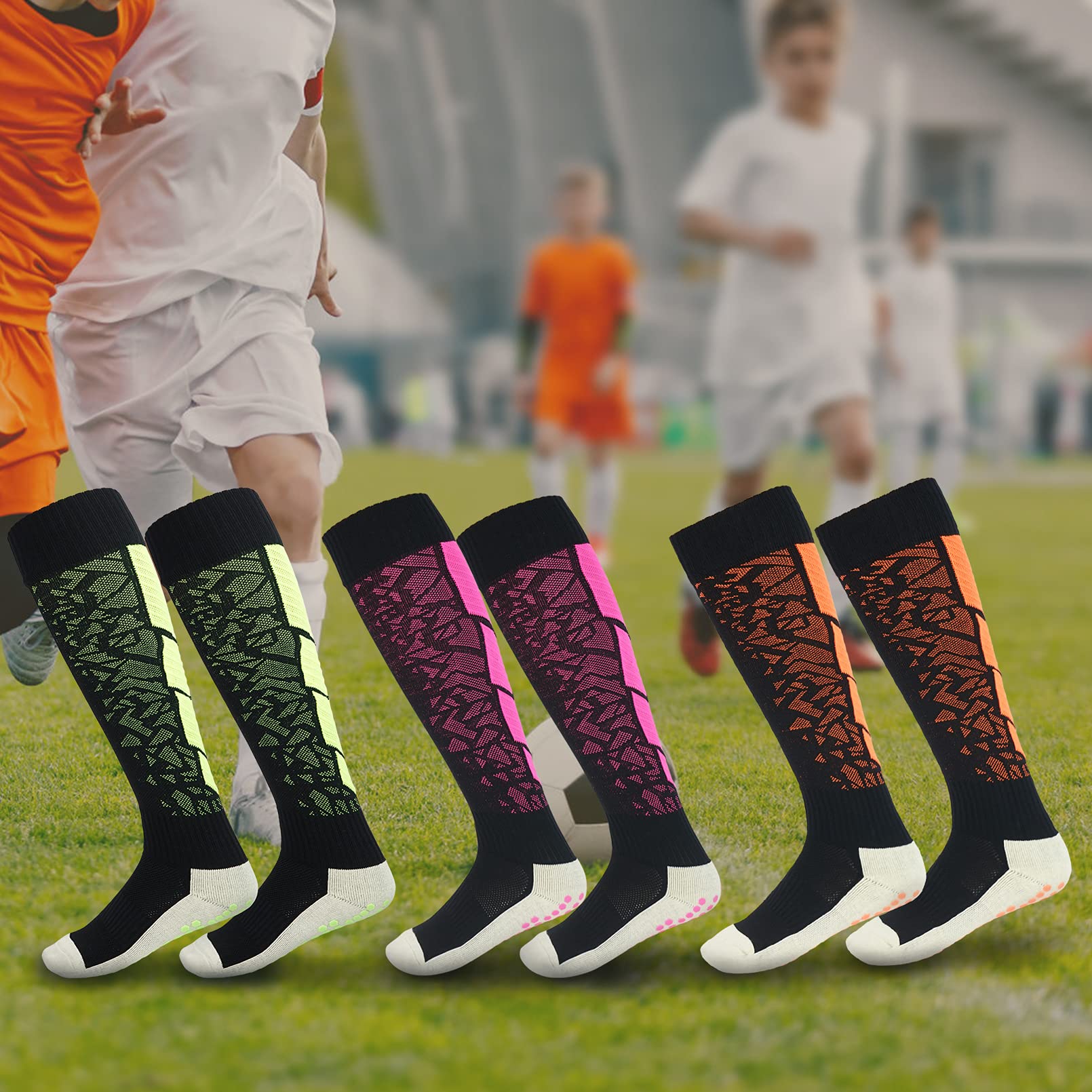 Luwint Non-Slip Compression Socks - 3 Pairs Knee High Sports Socks for Men & Women, Anti-Skid Soccer Socks with Grip Technology for Running, Hiking, and Workout - Perfect for Athletes and Nurses