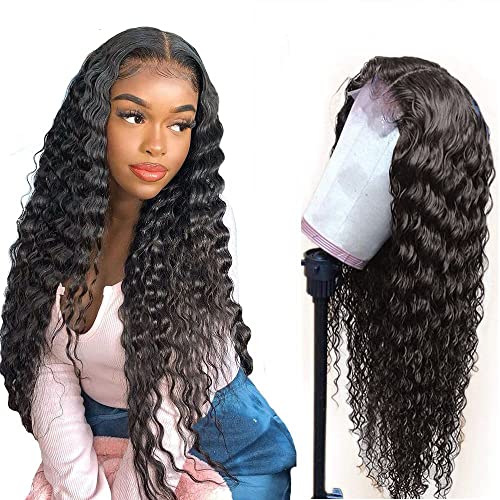 HD Transparent Deep Wave Lace Front Wigs 180% Density 4x4 Brazilian Human Hair for Black Women - 18 Inch Wet & Wavy Pre-Plucked Hairline with Baby Hair | Natural Looking Protective Style for Daily Wear, Parties & Special Occasions