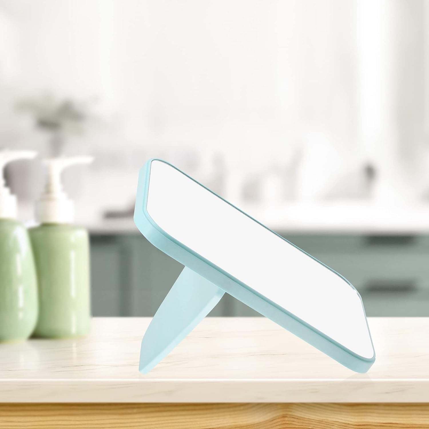 Foldable Makeup Mirror for Women - HD Square Portable Travel Mirror for Dressing Table, Bedroom, Vanity (Blue, 5.7x4 Inch) - Plastic Desktop Mount - Perfect for Home, Travel & Salon Use