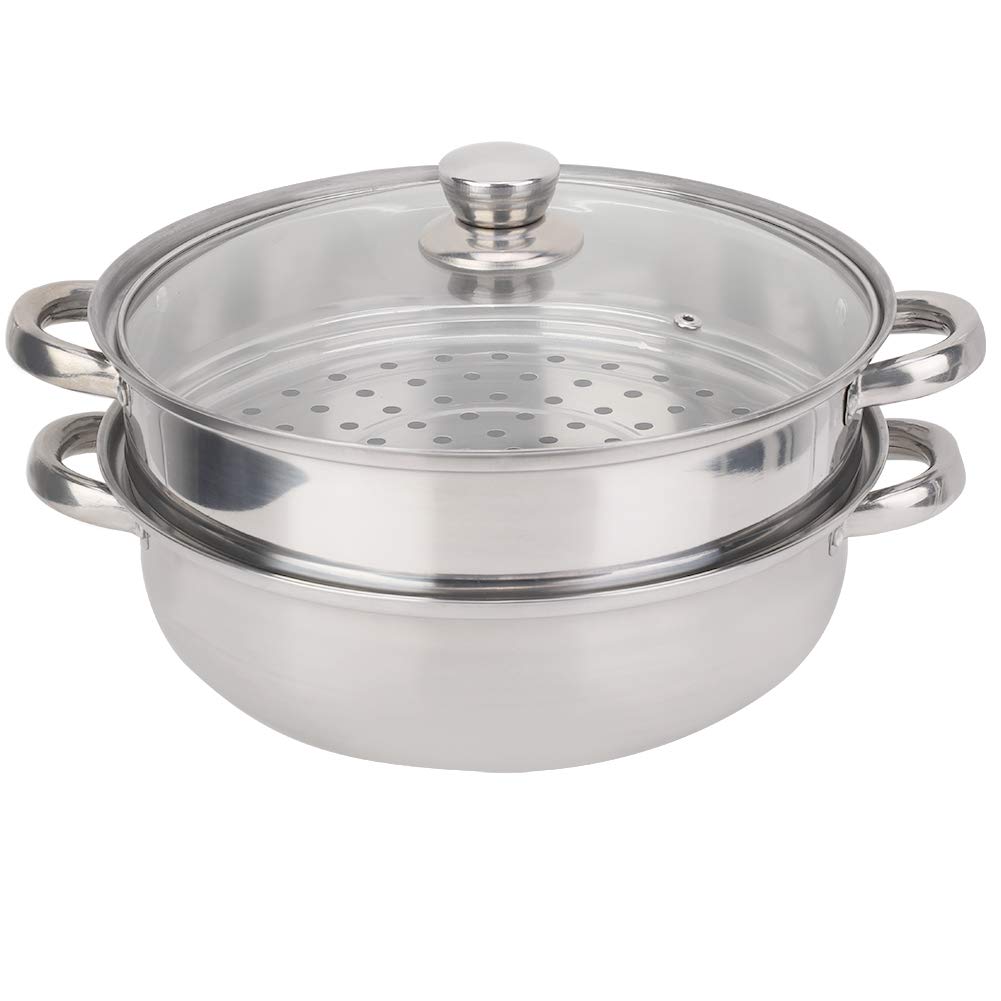 Stainless Steel Steamer Pot - 2 Layer Stackable Cookware with Heavy Duty Base | Perfect for Dumplings, Vegetables & Seafood | Kitchen Essential for Healthy Cooking