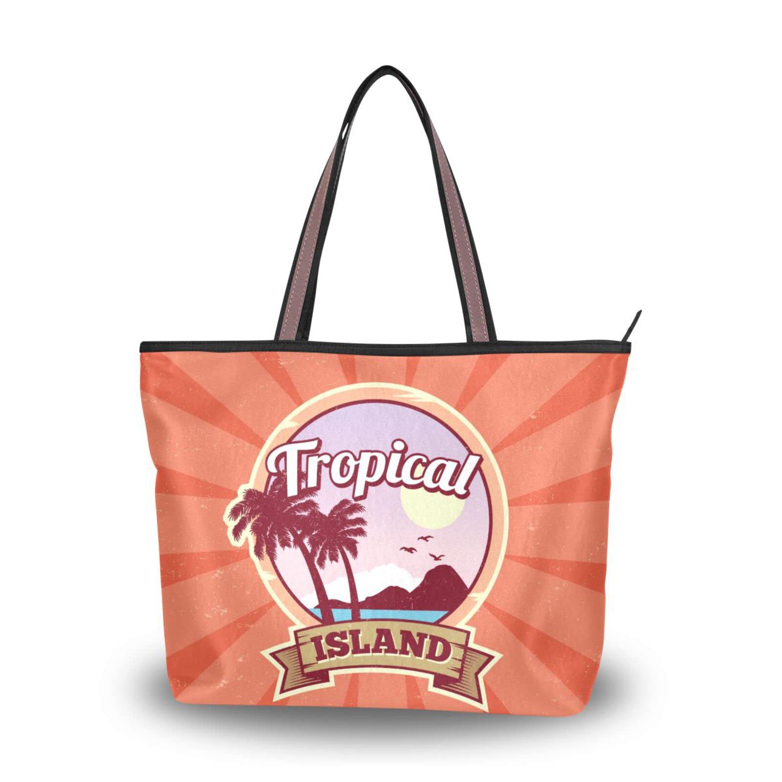 Stylish Classic Tropical Tote Bag with Zipper - Large Capacity Women's Grocery & Shopping Purse for Daily Use - 2 Size Options - Perfect for Beach, Work, and Travel
