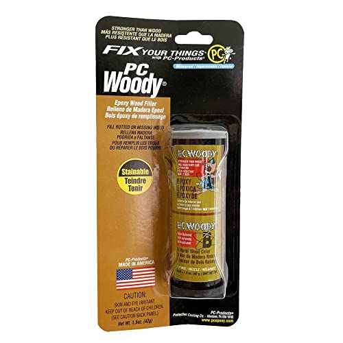PC Products PC-Woody Wood Repair Epoxy Paste - 2-Part 1.5oz Kit (Tan 23334) for Furniture, Floor & Deck Restoration - Waterproof Wood Filler for Cracks, Holes & Damage Repair