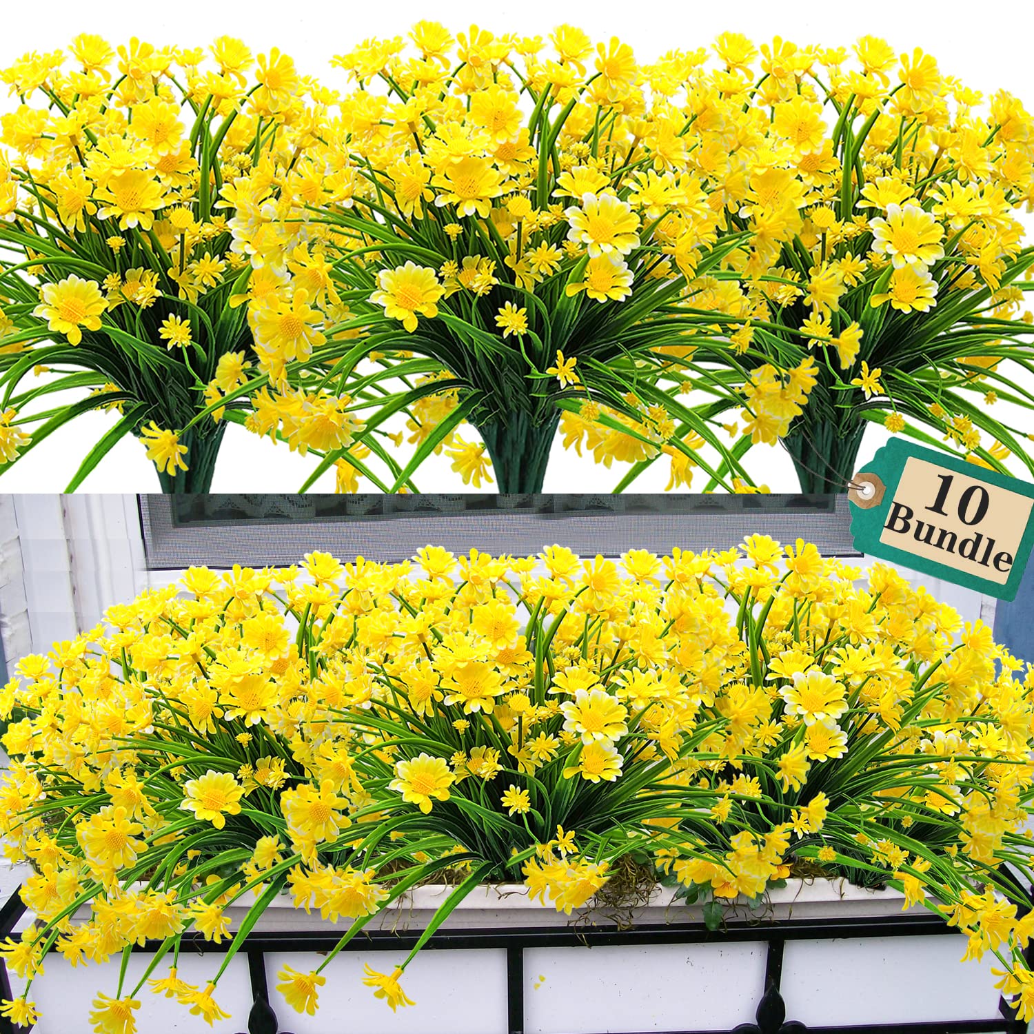10 Pack Yellow Artificial Daisy Flowers - Realistic Fake Daisy Bouquet for Home Decor, Wedding, Party, and Office Decoration