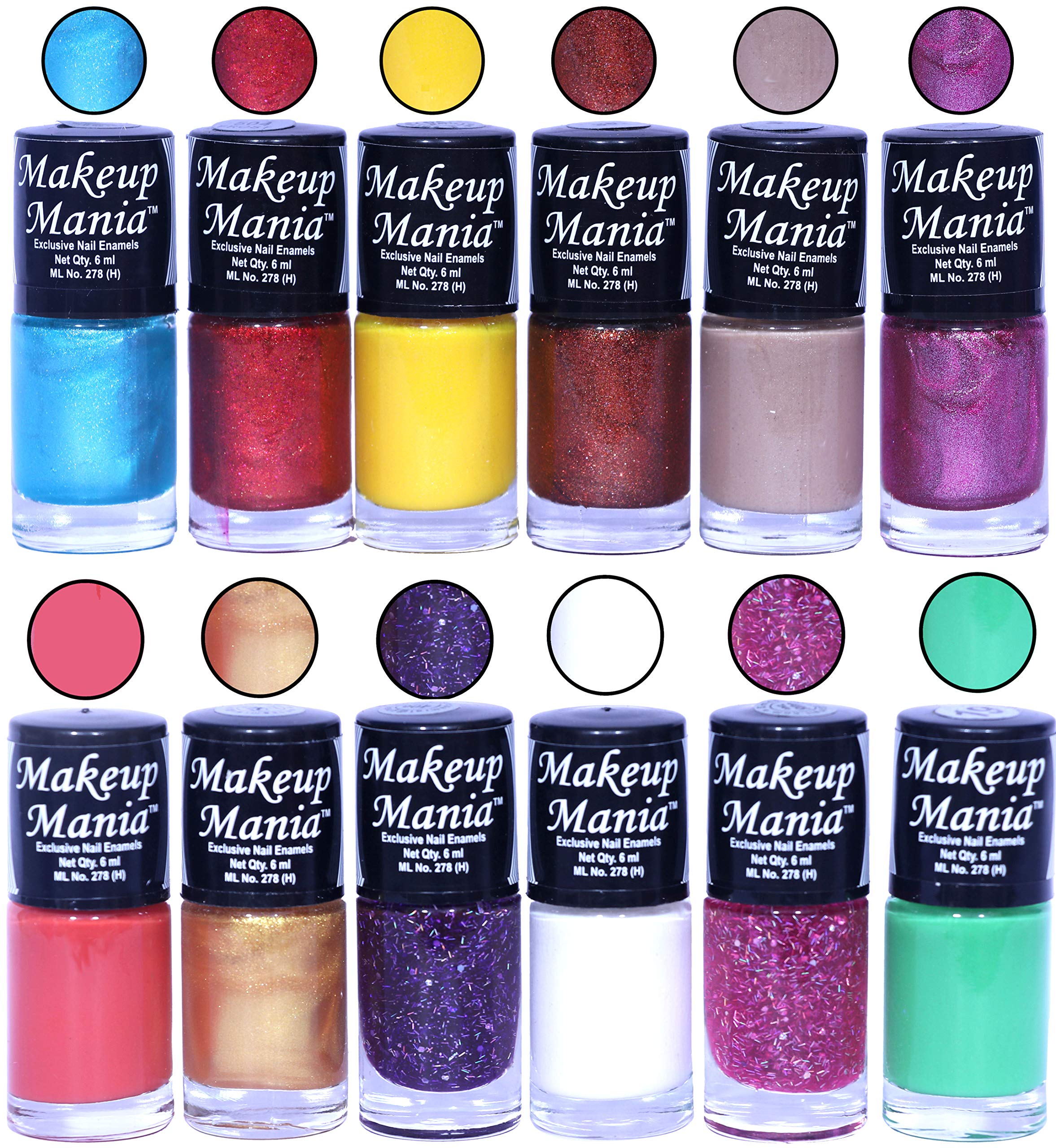 12 Pcs Makeup Mania Nail Polish Set - 6ml Each, Multicolor Combo No.102 - Perfect for Home Manicure, Parties & Gift Giving