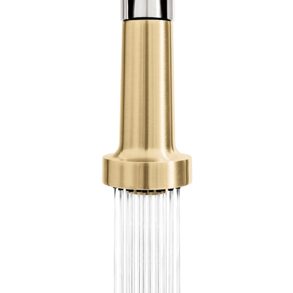 ZLINE Autograph Edition Apollo Pull Down Spring Single Handle Kitchen Faucet in Brushed Nickel & Champagne Bronze - Modern High Arc Design for Easy Dishwashing & Food Prep (APL KF ZBNCB)