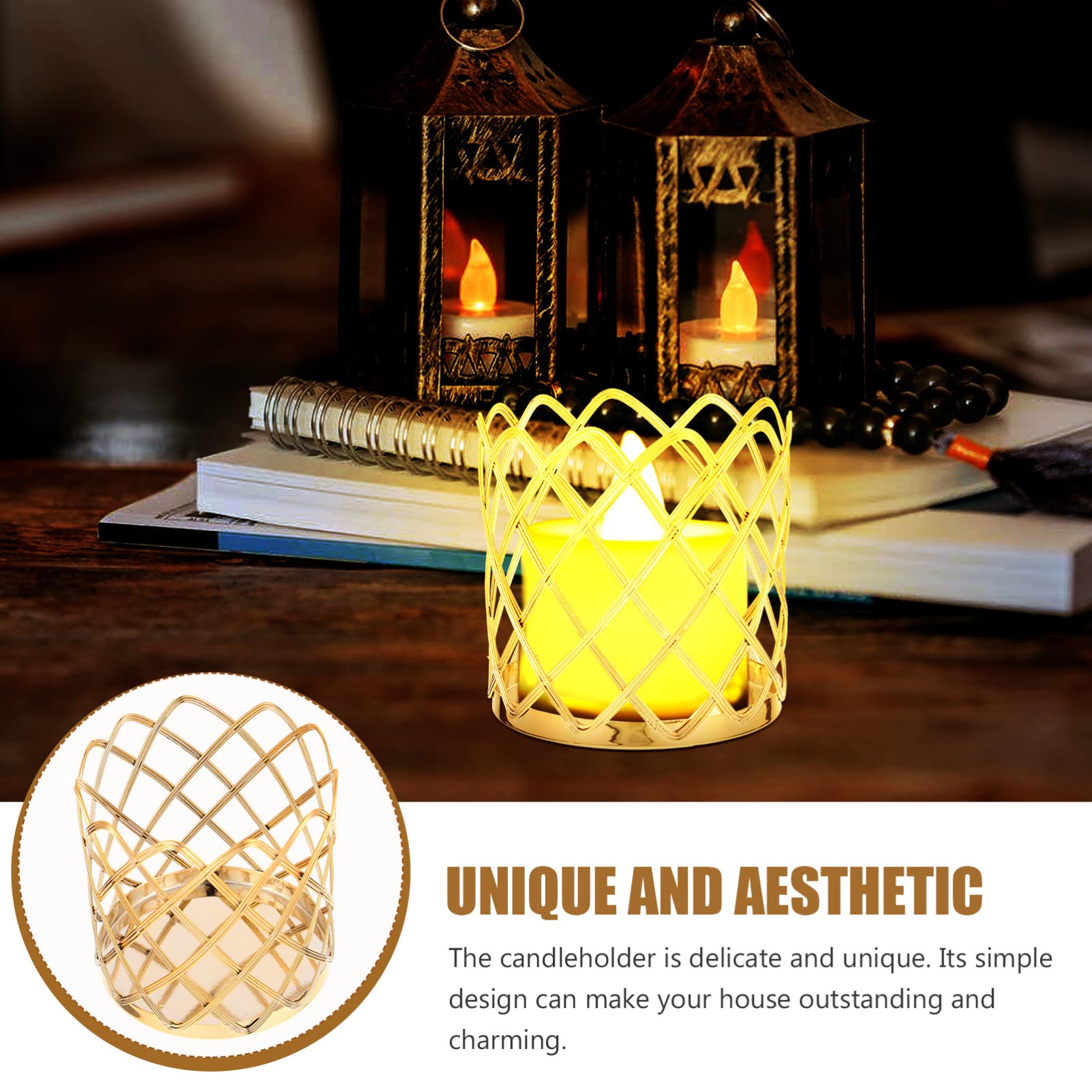 2-Pack Hollow Iron Candlestick Pen Holders - Decorative Weaving Candle Stands with Geometric Design, Perfect for Home Office Desk Organizer & Romantic Dinner Table Decor