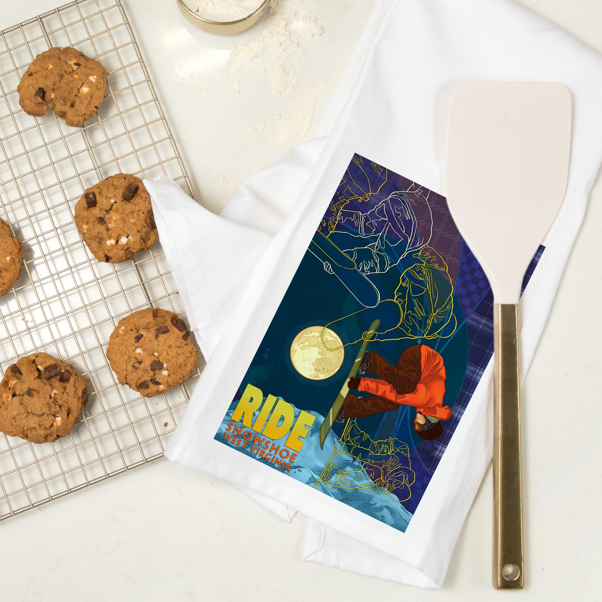 Lantern Press Snowshoe West Virginia Timelapse Snowboarder - 100% Cotton Tea Towel, Decorative Hand Towel for Kitchen & Home - Perfect for Dish Drying, Gift Giving & Farmhouse Decor