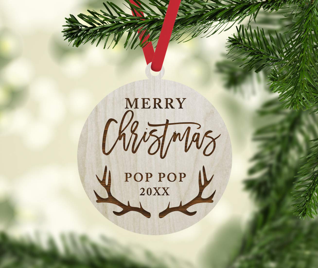 Custom Personalized 2025 Wooden Christmas Ornament - Laser Engraved Family Holiday Decor with Deer Antler Design - Includes Gift Bag & Ribbon - Perfect for Christmas Tree Decorations, Gift Giving and Holiday Home Decor
